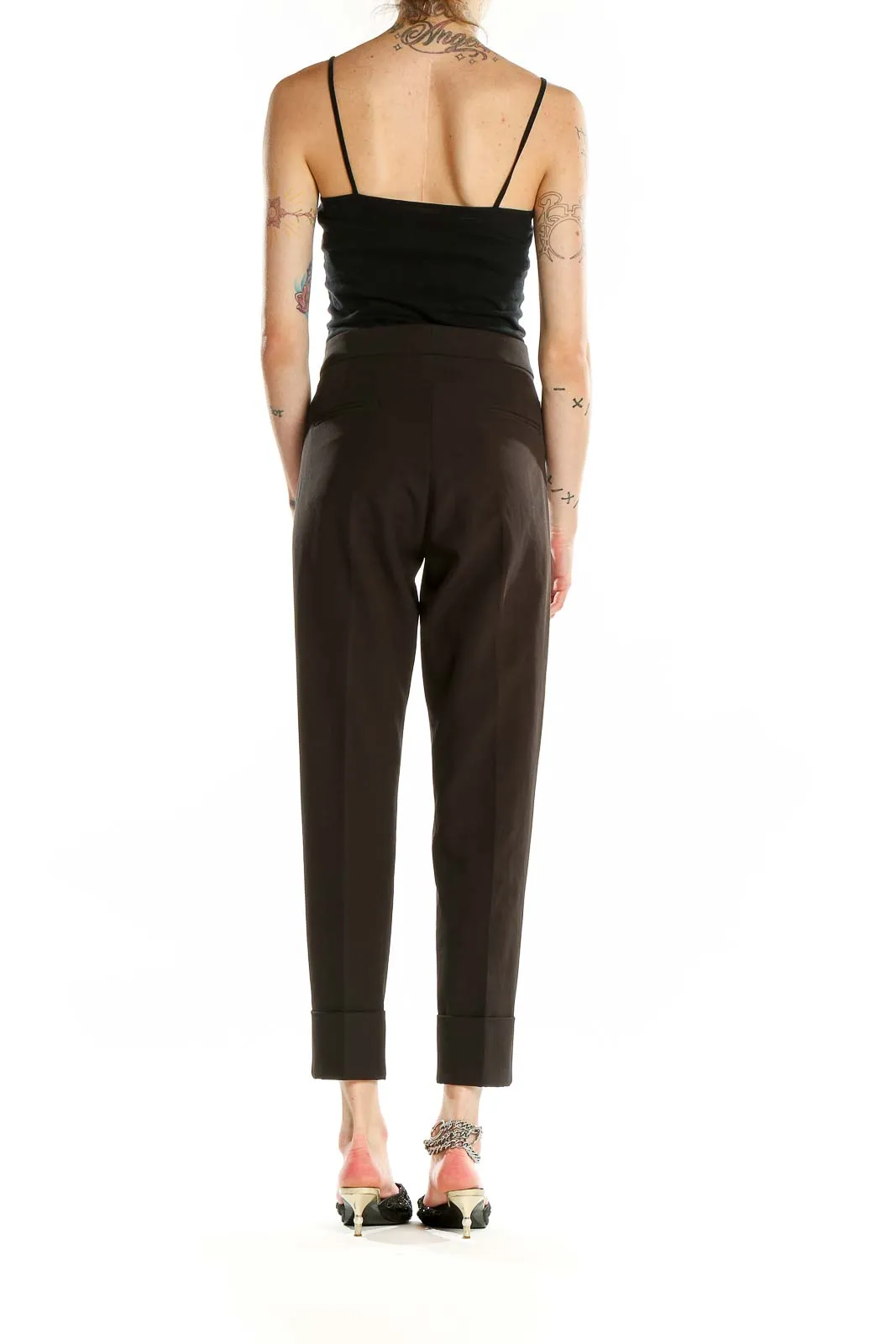 Brown Cotton-Blend Tailored Trousers