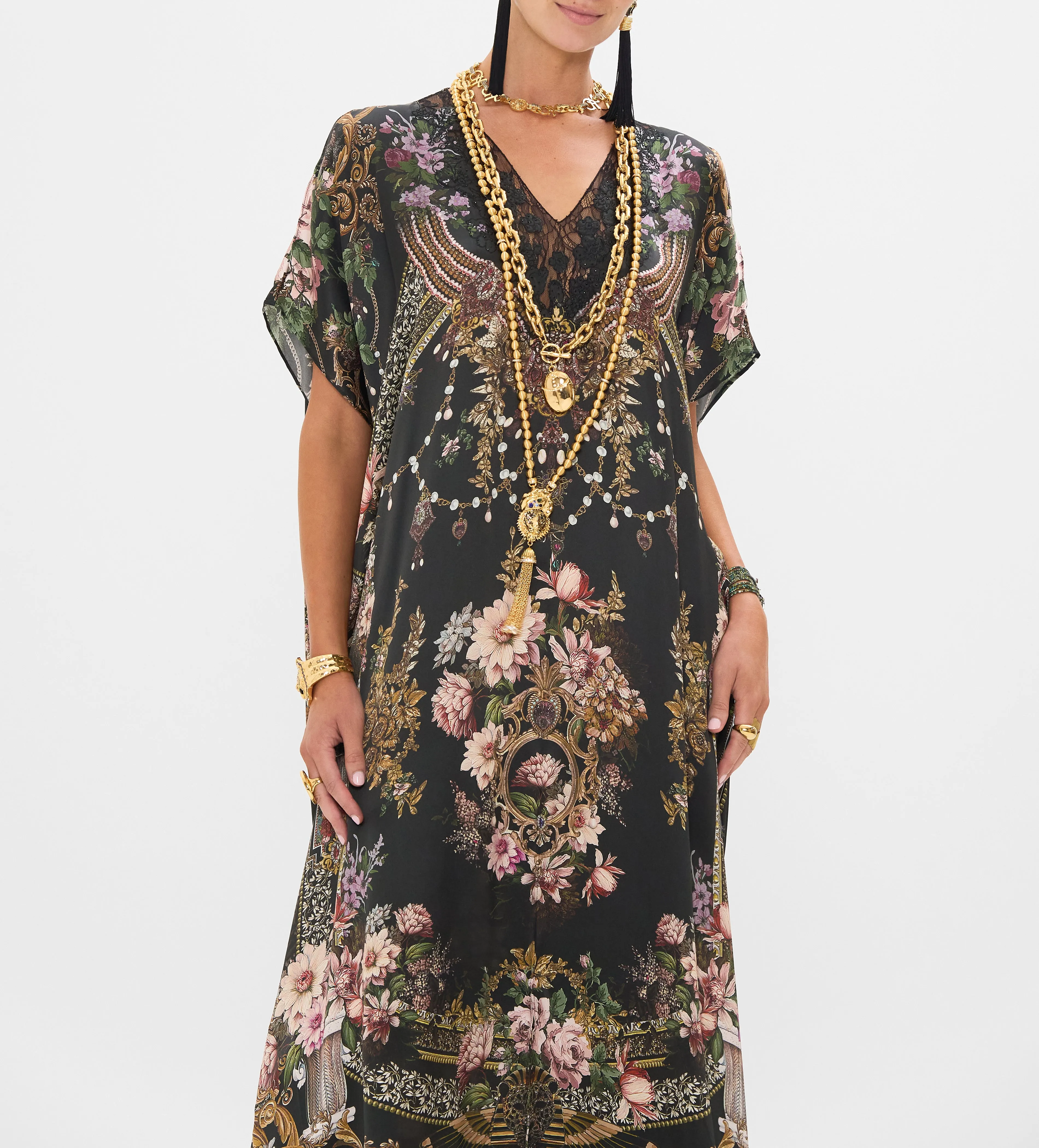CAMILLA | DYNASTY DAZE SLIM FIT KAFTAN WITH LACE AND EMBROIDERY