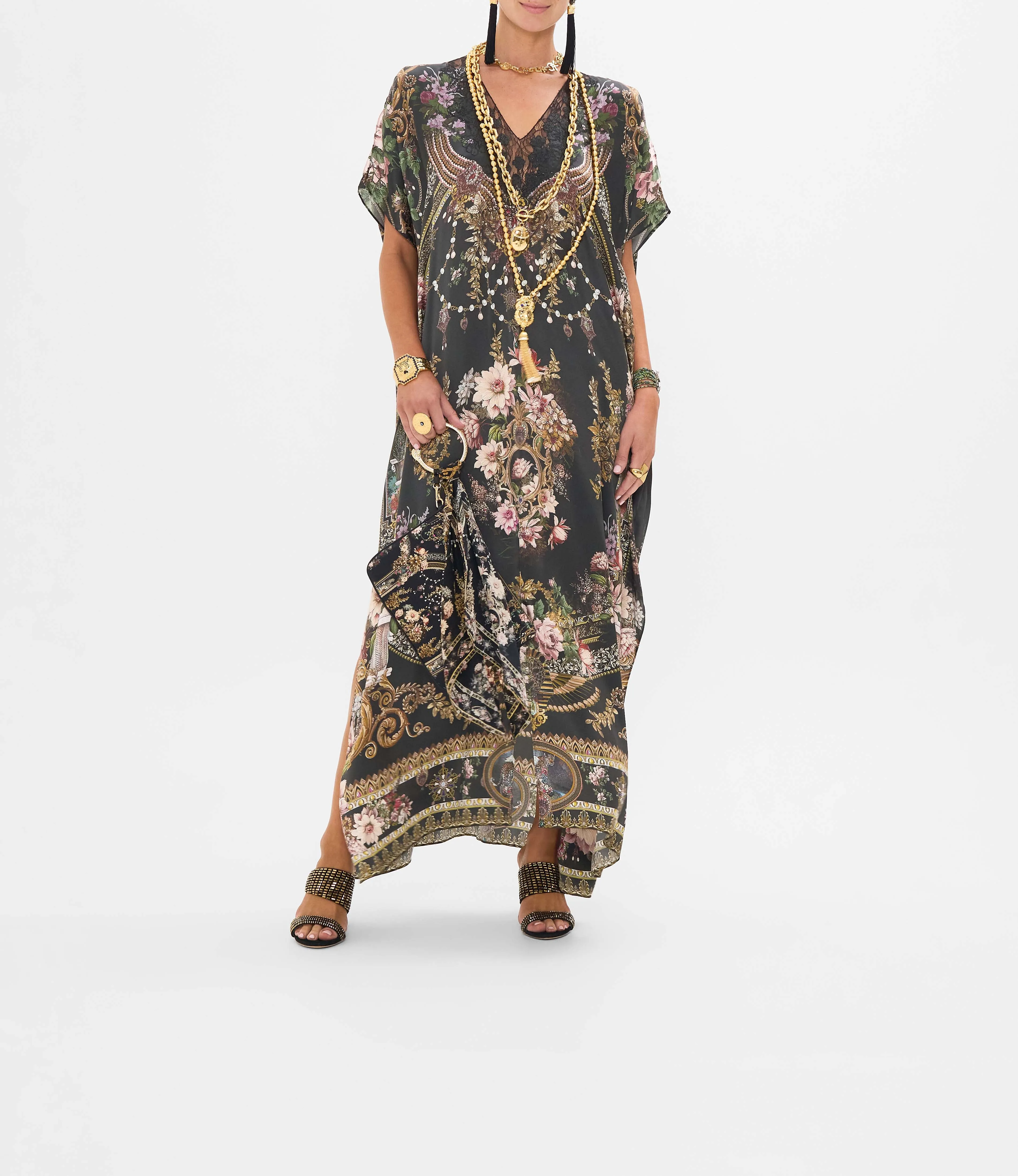 CAMILLA | DYNASTY DAZE SLIM FIT KAFTAN WITH LACE AND EMBROIDERY