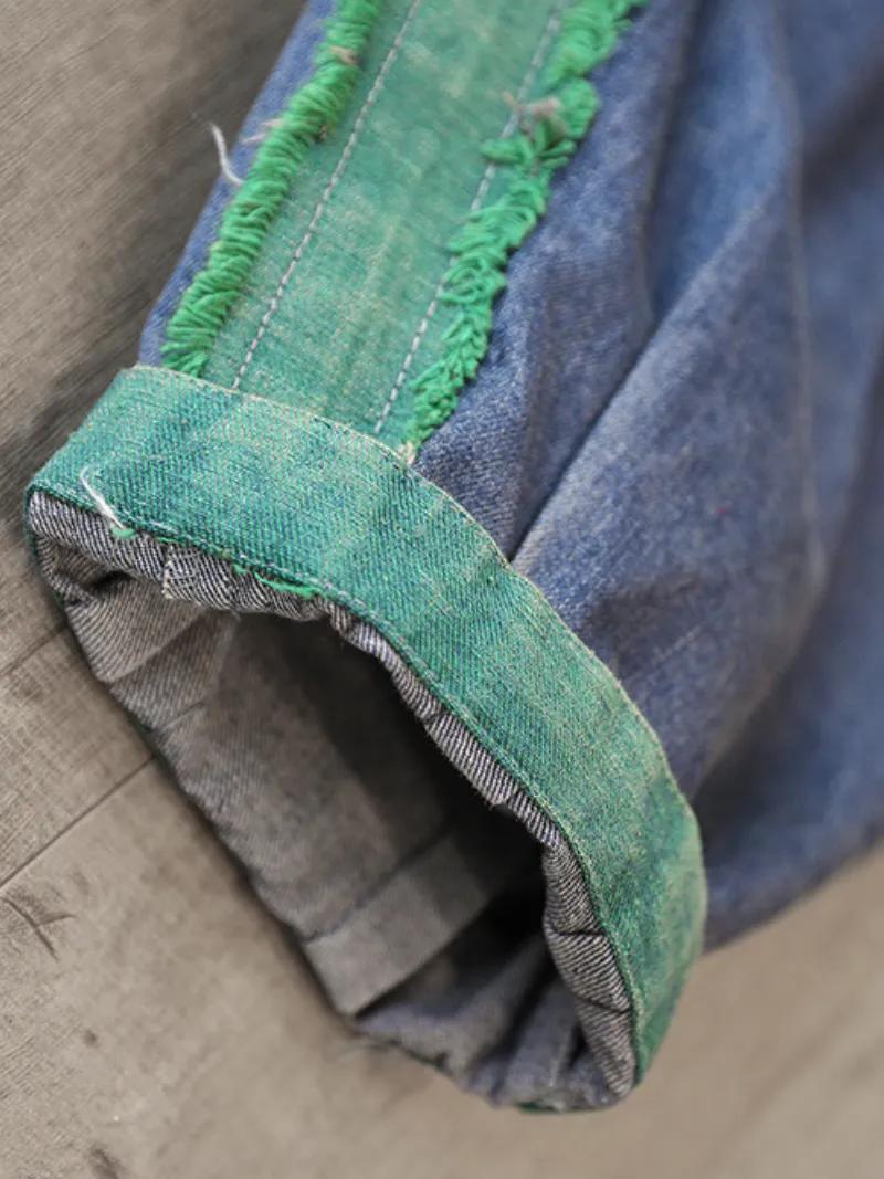 Casual Vintage Loose Fit Patch Denim Bottom Jeans Pants