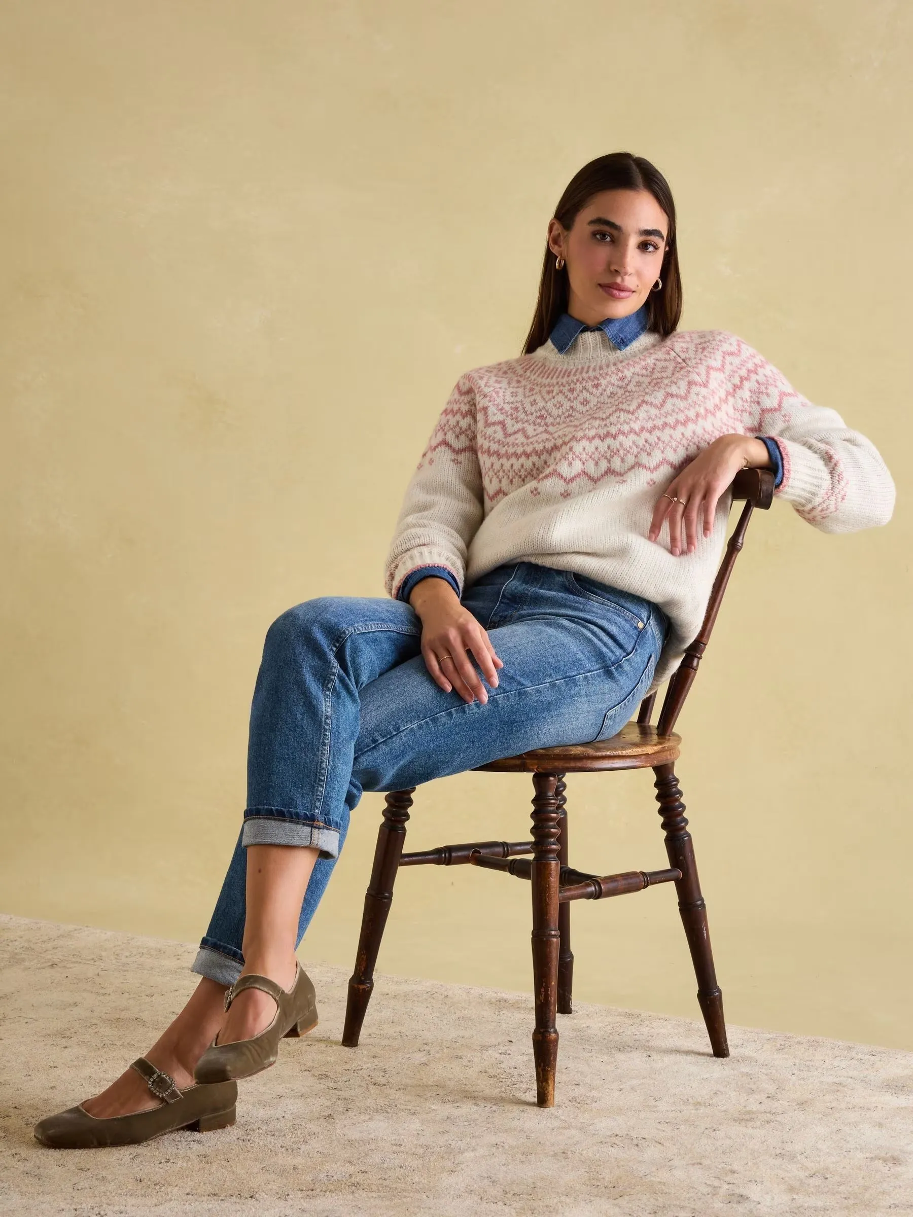Charlotte Crew Neck Fair Isle Jumper- Cream
