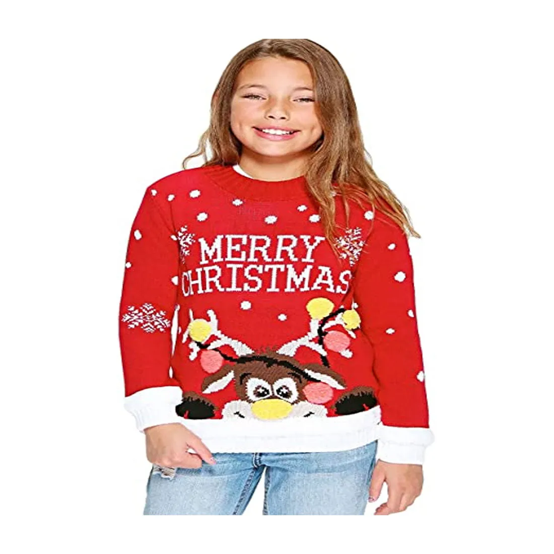 Children Knitted Bambi Deer Christmas Printed Jumper