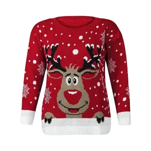 Children Knitted Bambi Deer Christmas Printed Jumper