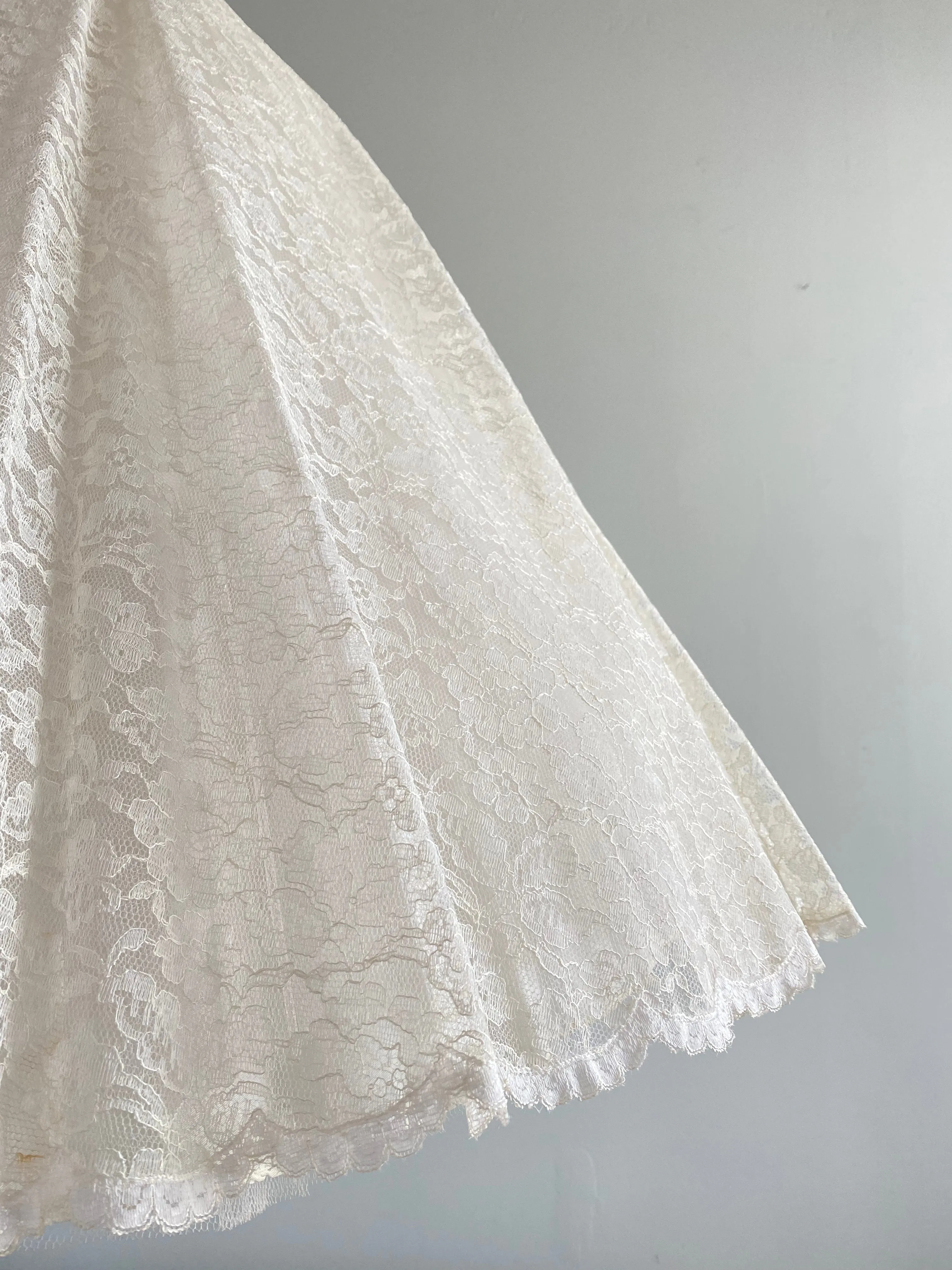 Classic 1950's Tea Length Lace Wedding Dress By Lorie Deb / Waist 26"