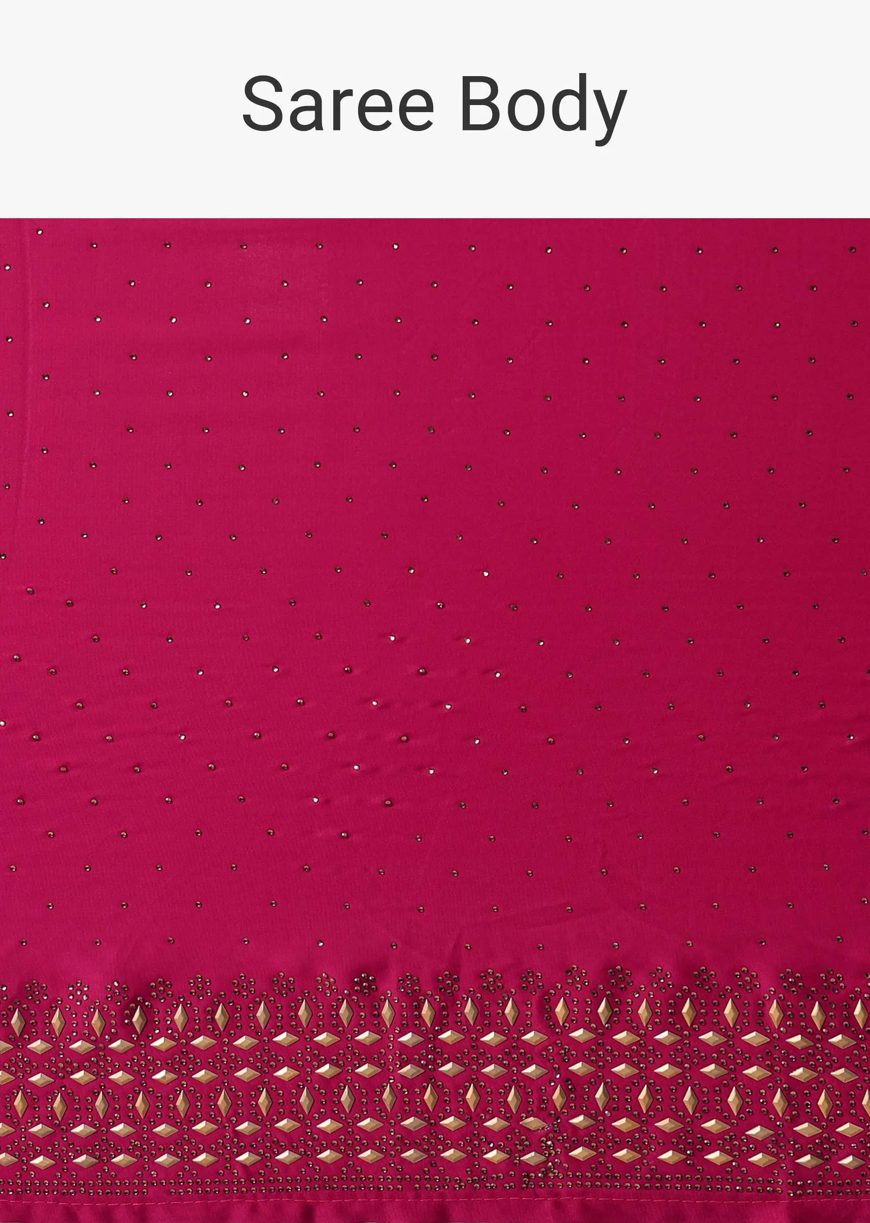 Coral Saree In Satin With Gold Embellishments And Unstitched Blouse Piece