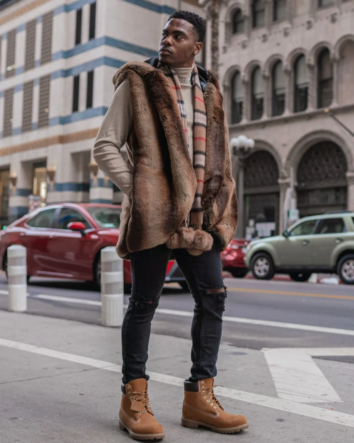 Corseni Fur Coat in Chinchilla Caramel Brown