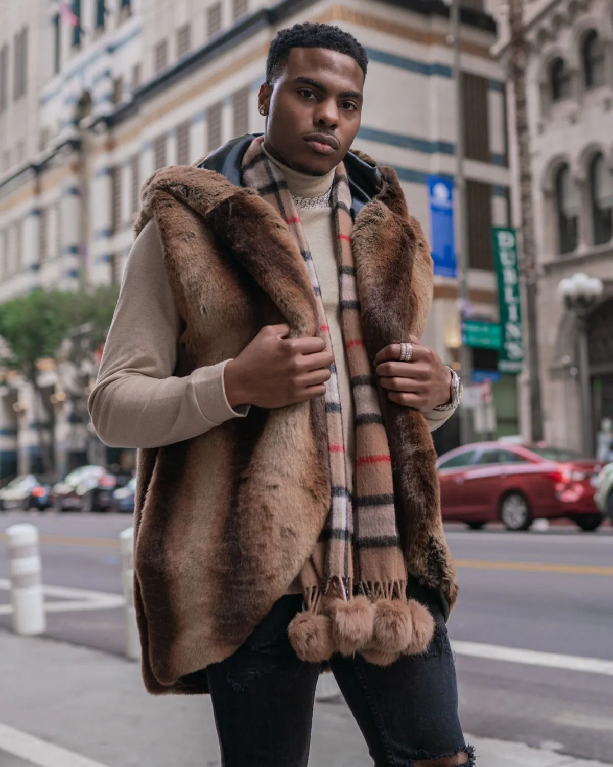 Corseni Fur Coat in Chinchilla Caramel Brown