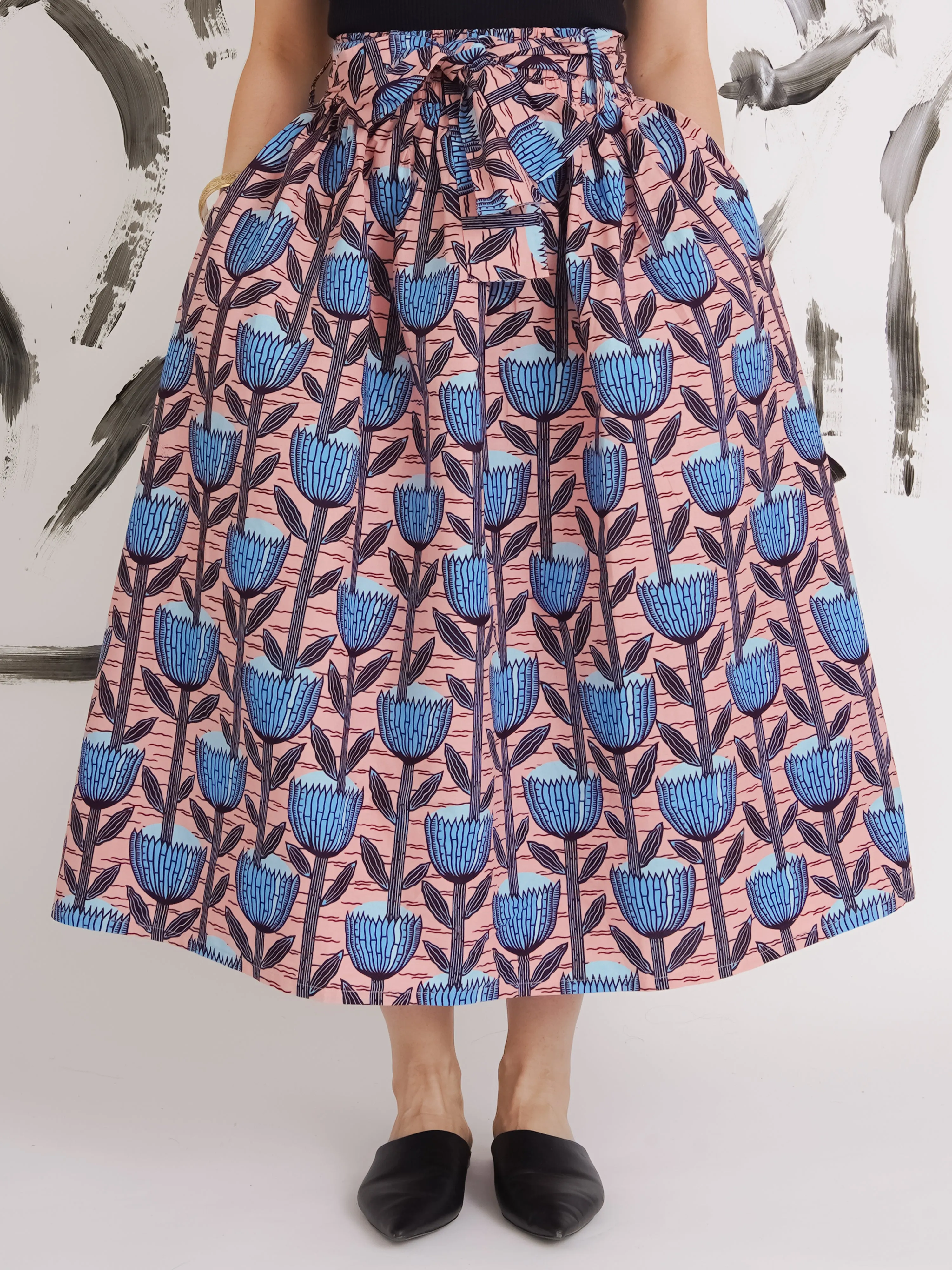 Cuban Volume Midi Skirt – Structured Dutch Wax Cotton