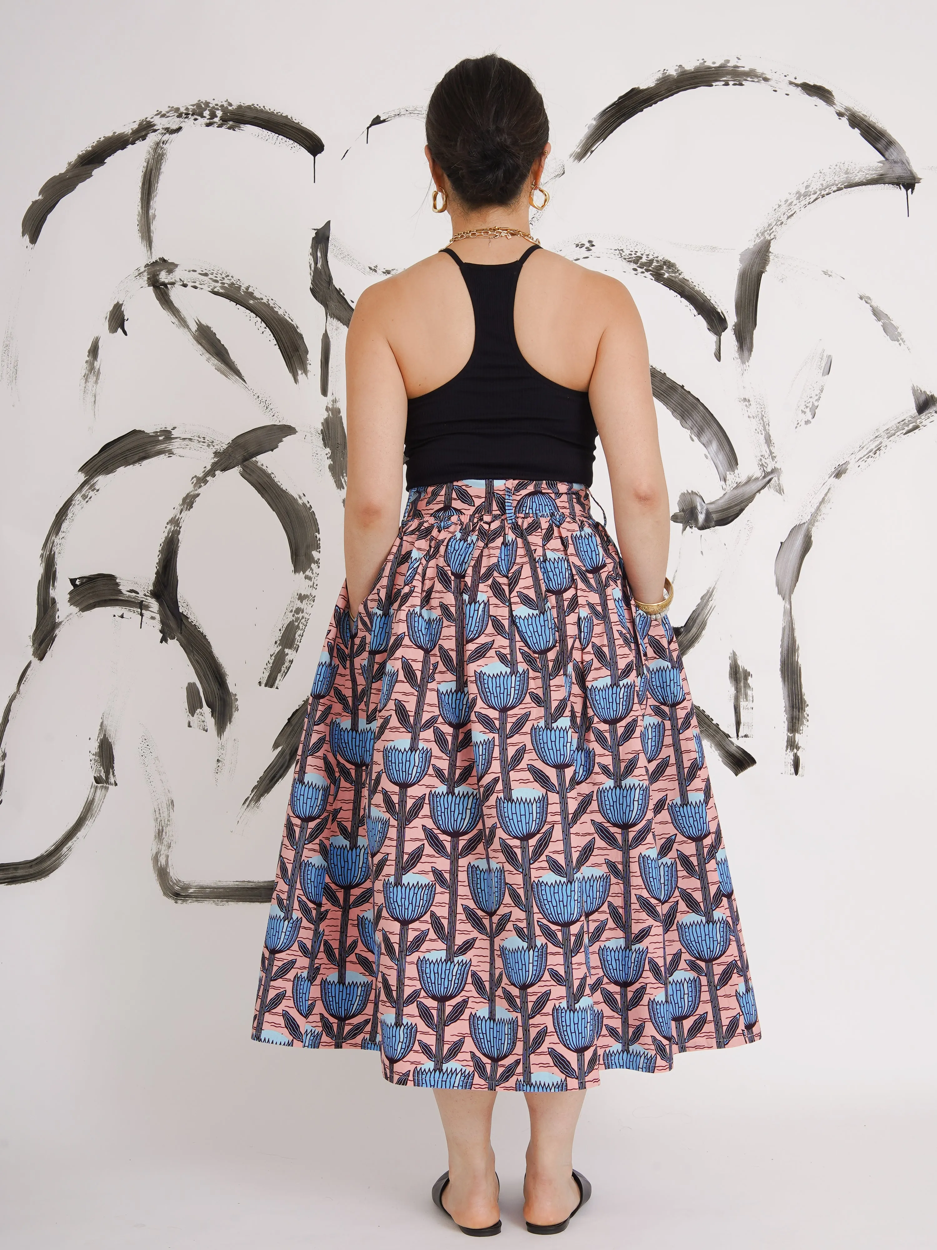 Cuban Volume Midi Skirt – Structured Dutch Wax Cotton