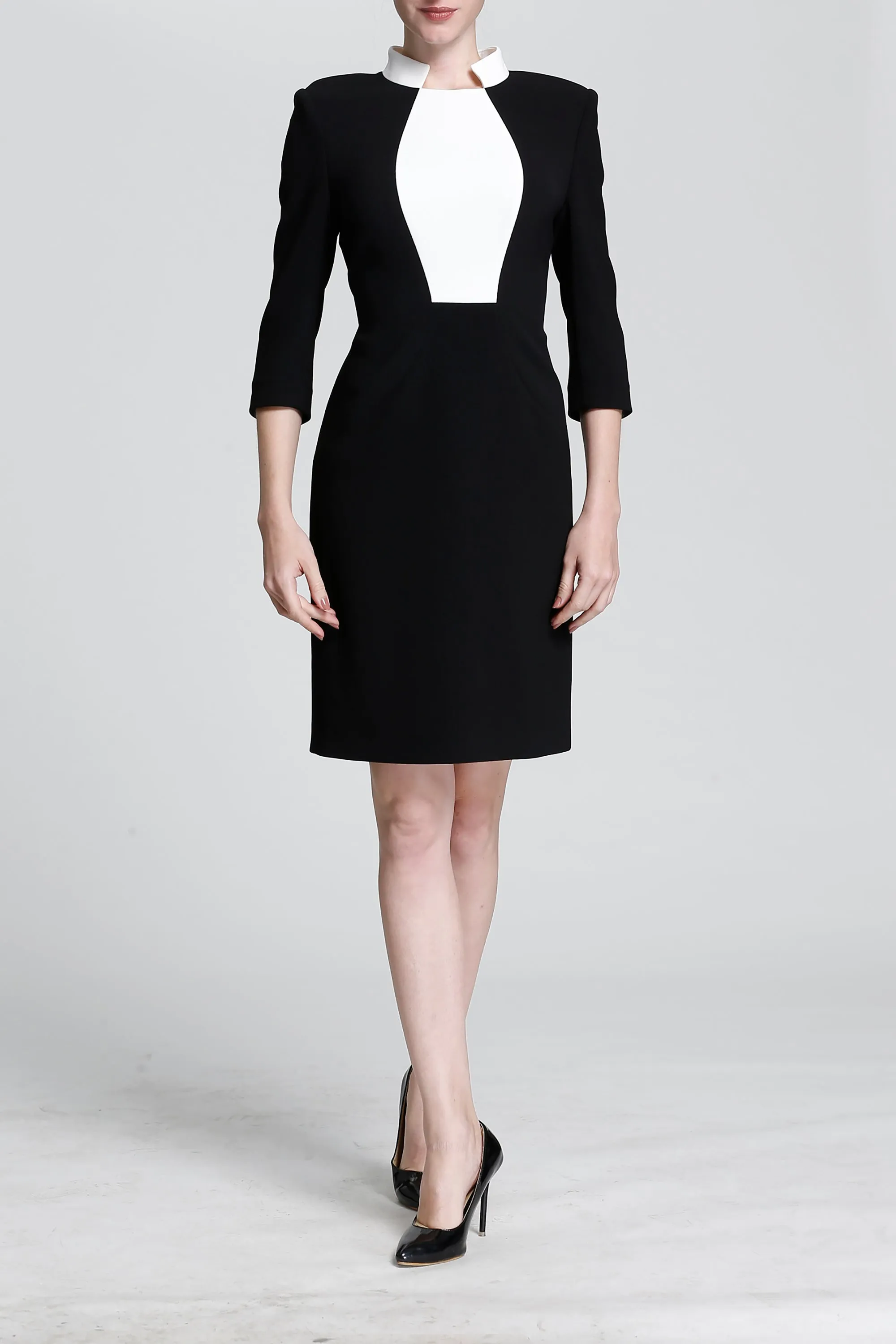 DL Black & White Stand-Up Collar Dress