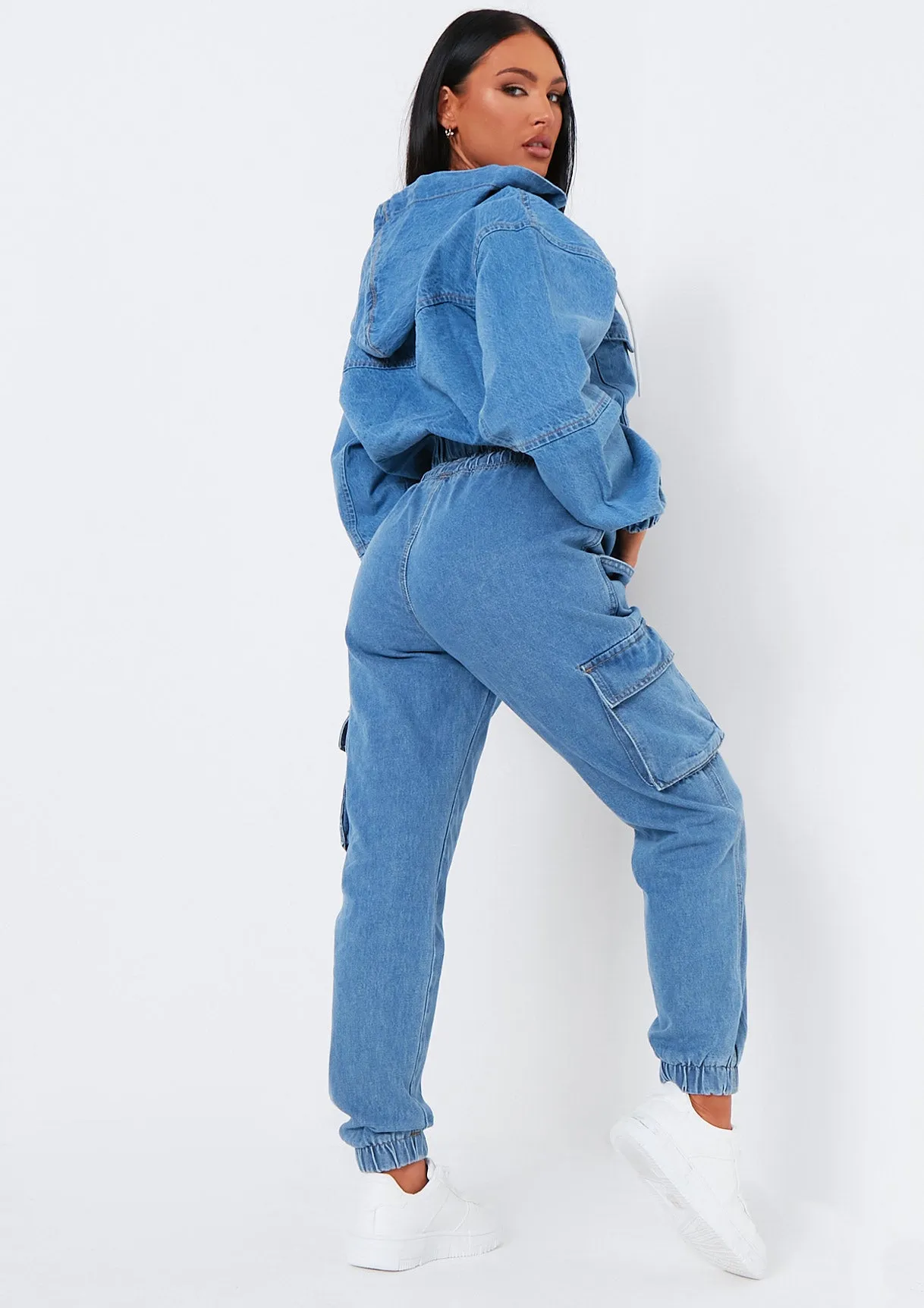 Eliza Mid Wash Denim Cargo Jeans