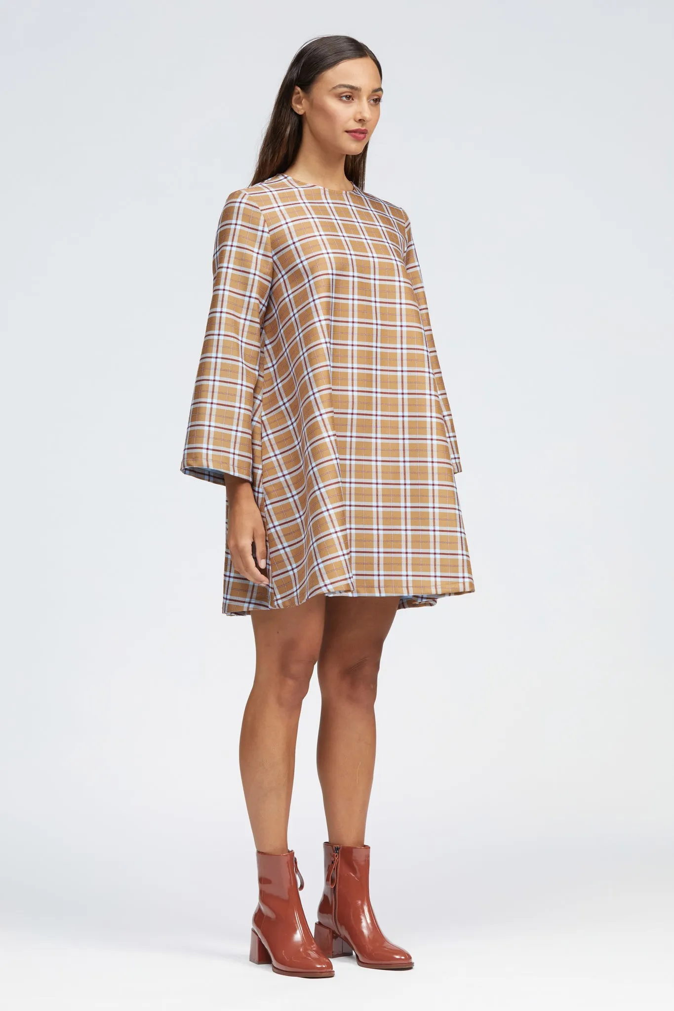 Fala Dress Camel/Blue Check