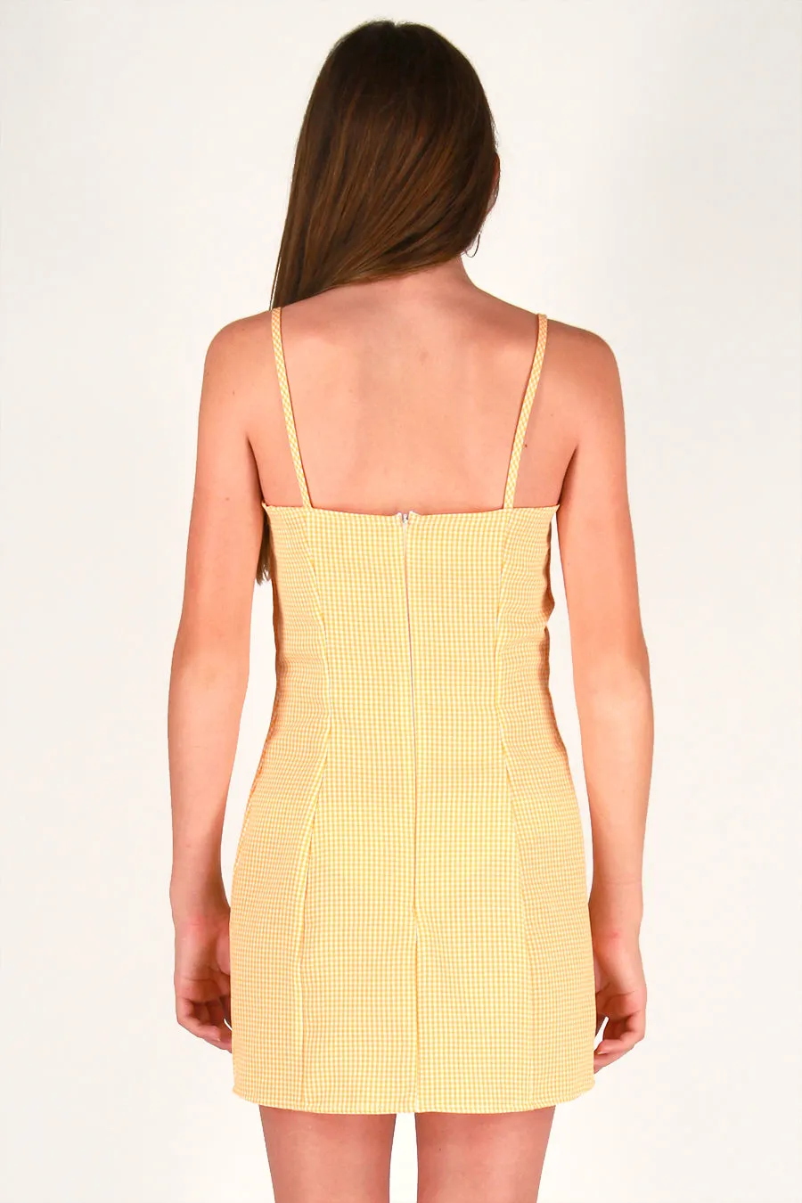 Fitted Square Strap Dress - Orange Gingham