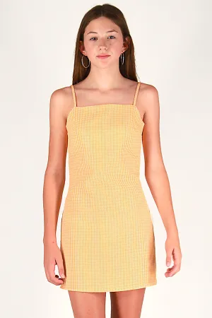 Fitted Square Strap Dress - Orange Gingham