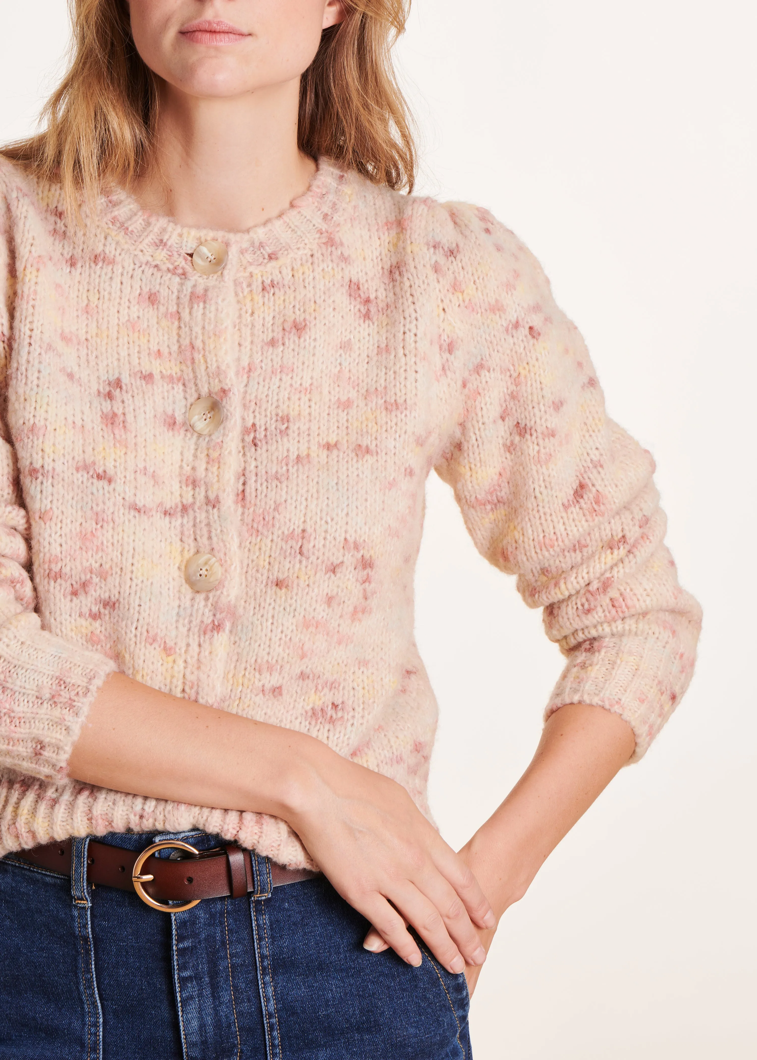 Gilet rose pâle ajusté à encolure ronde