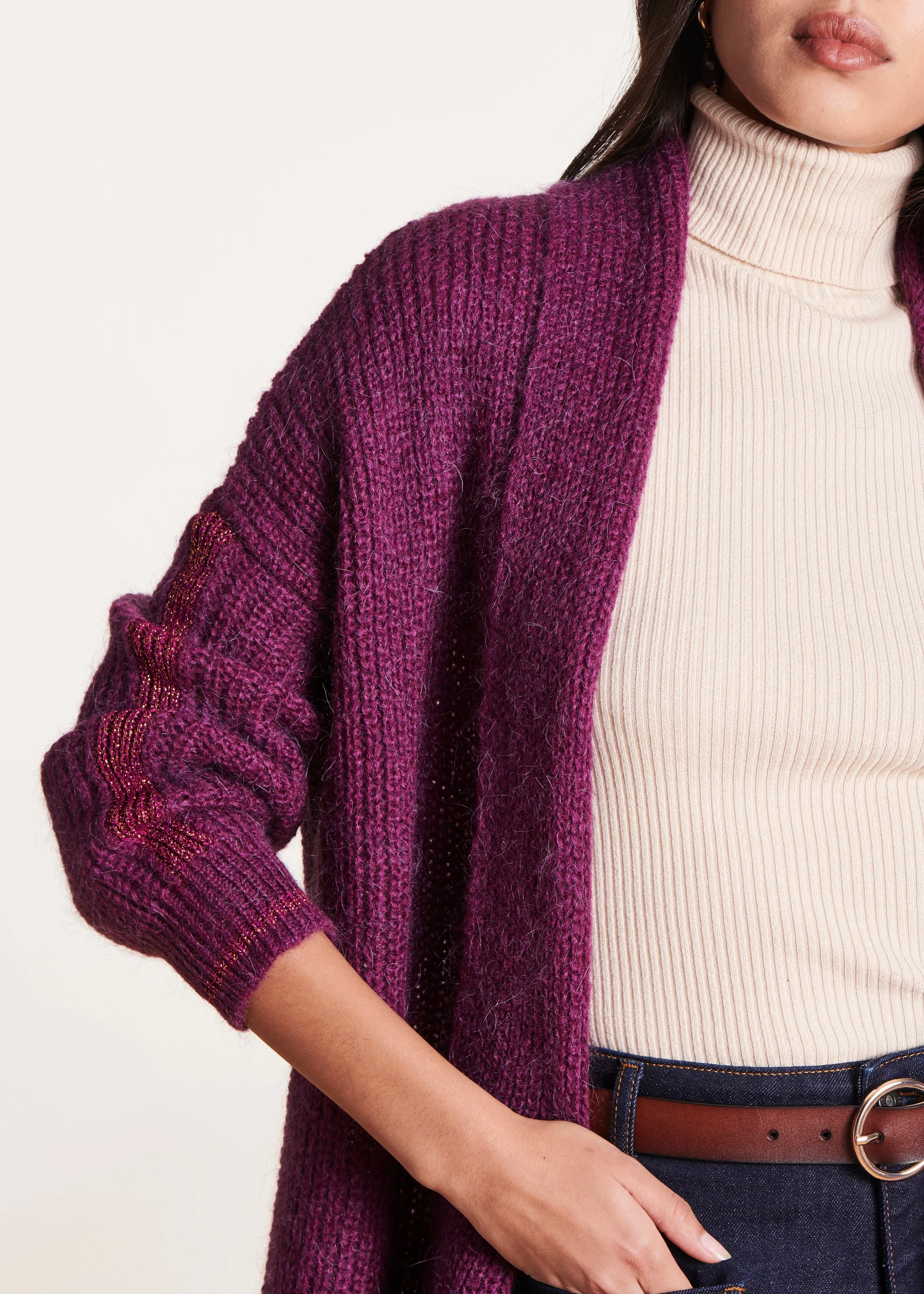 Gilet violet ample à col châle