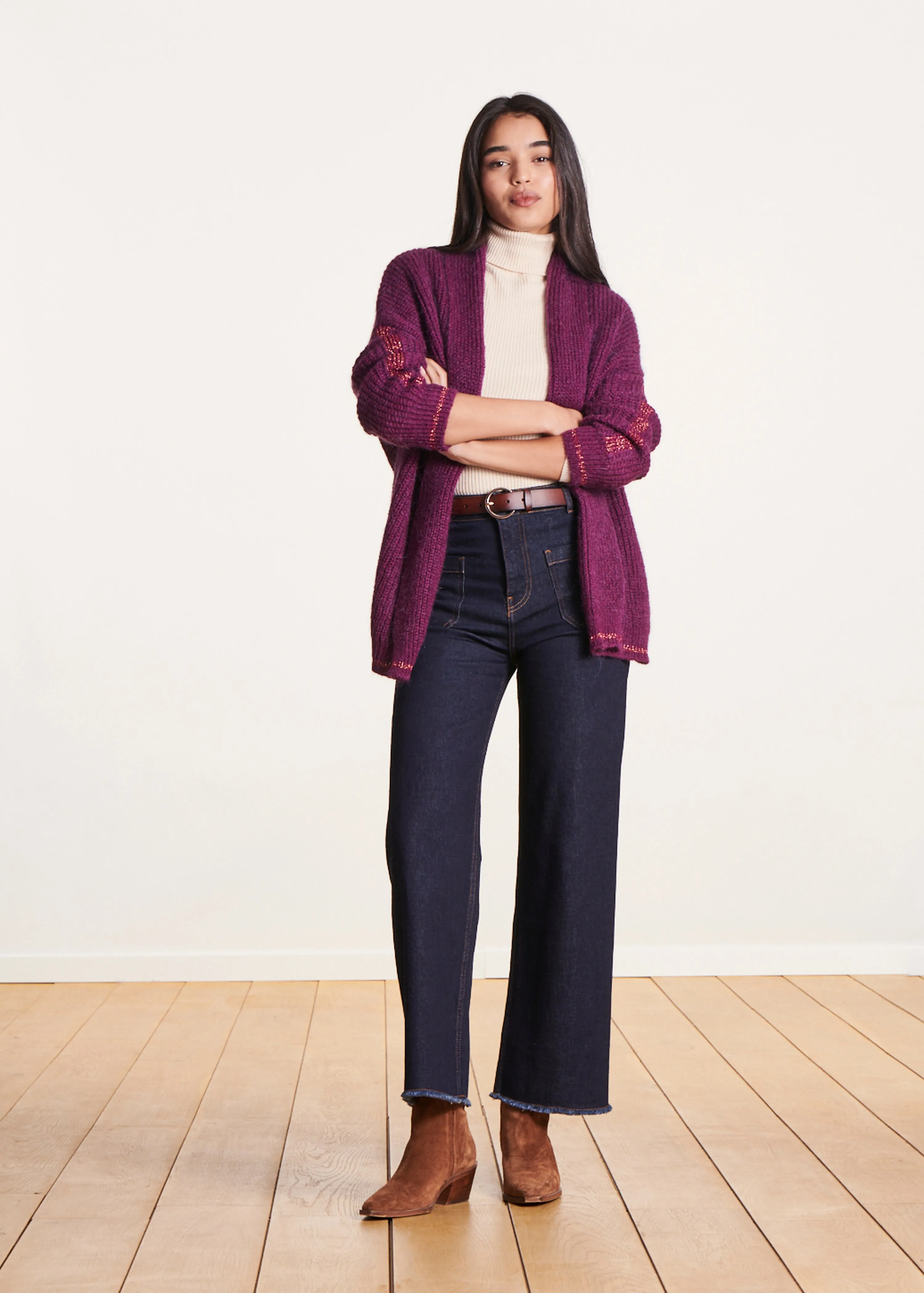 Gilet violet ample à col châle