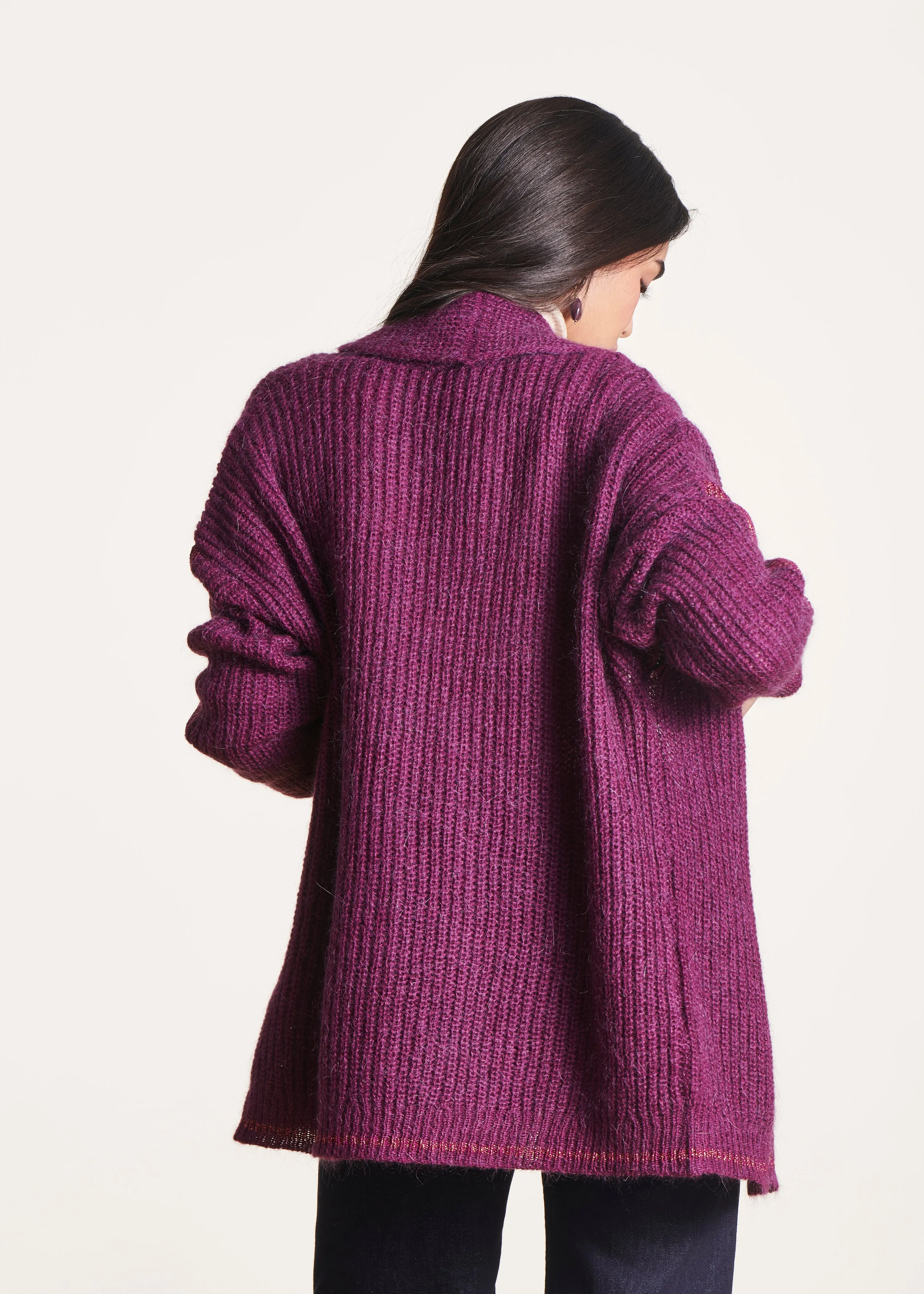 Gilet violet ample à col châle
