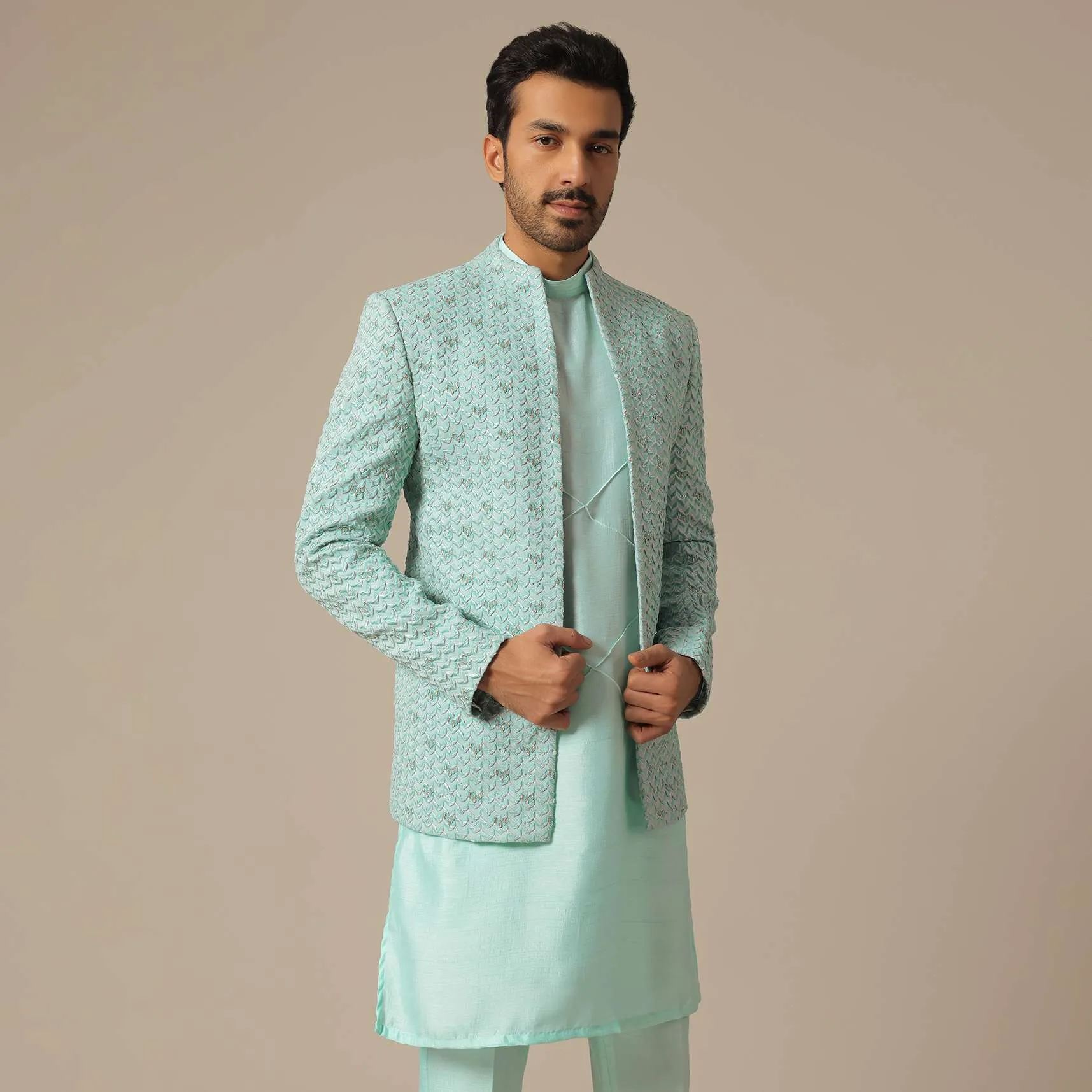 Green Jacquard Jacket Set