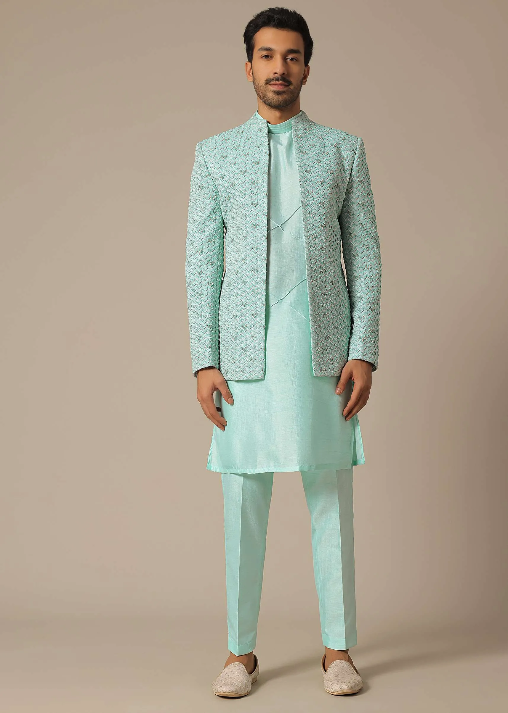 Green Jacquard Jacket Set