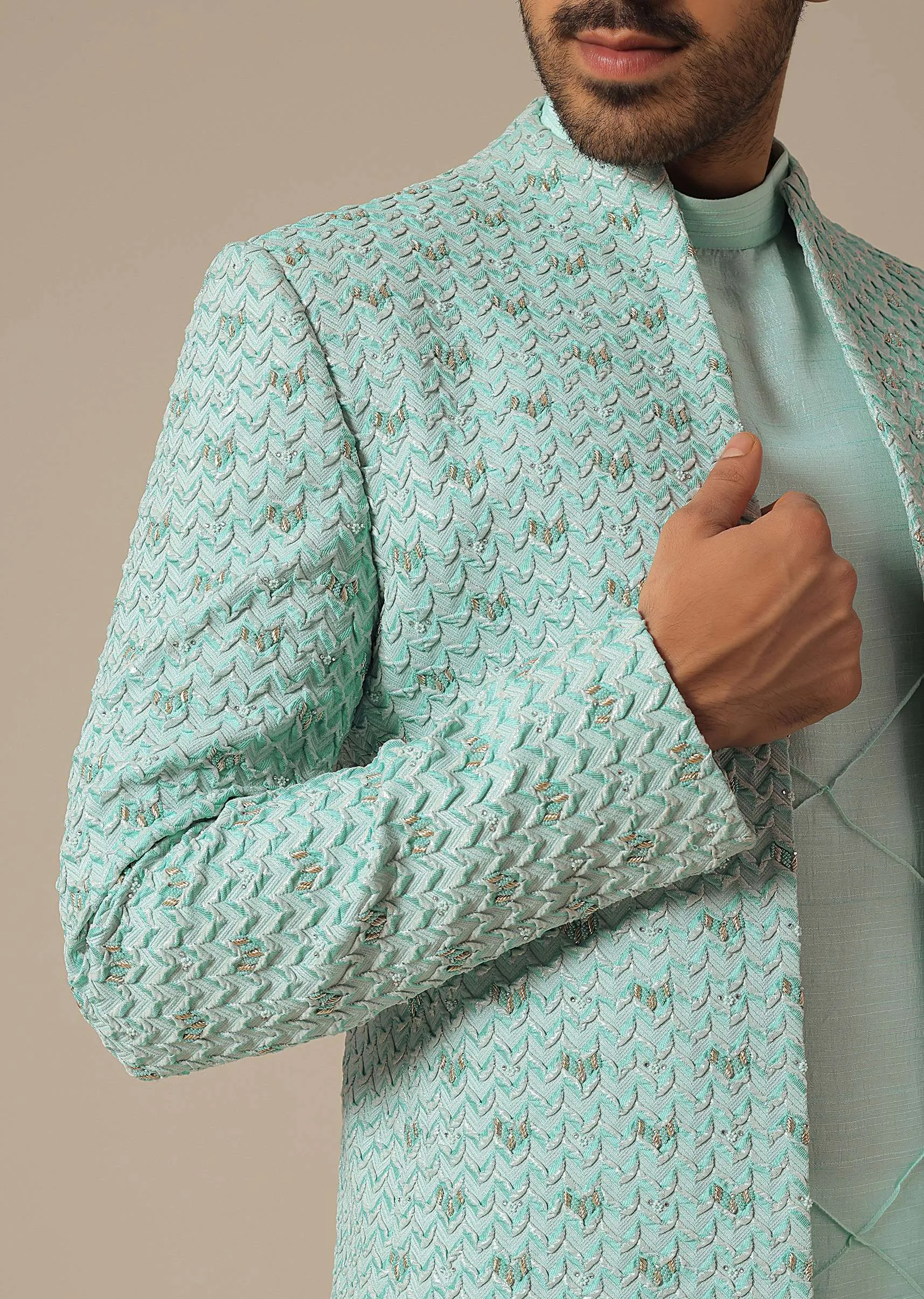 Green Jacquard Jacket Set