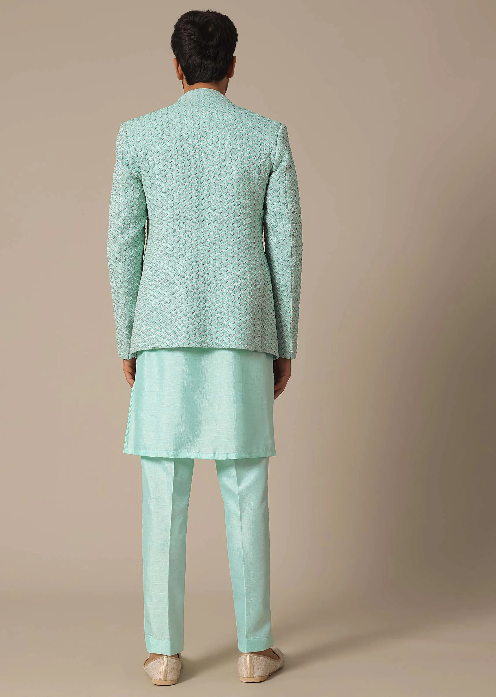 Green Jacquard Jacket Set