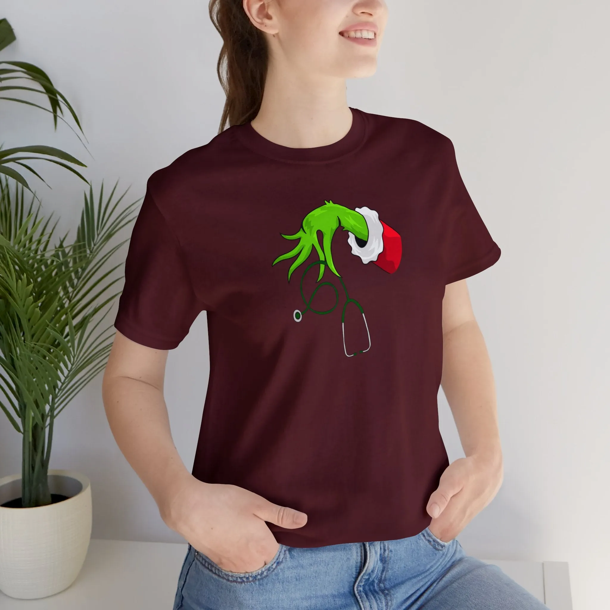 Grinch Nurse Christmas Unisex Jersey Short Sleeve Tee