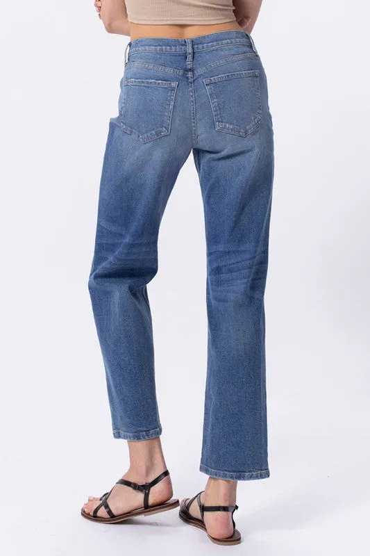 High Rise Loose Straight Leg With Open Knee Rips