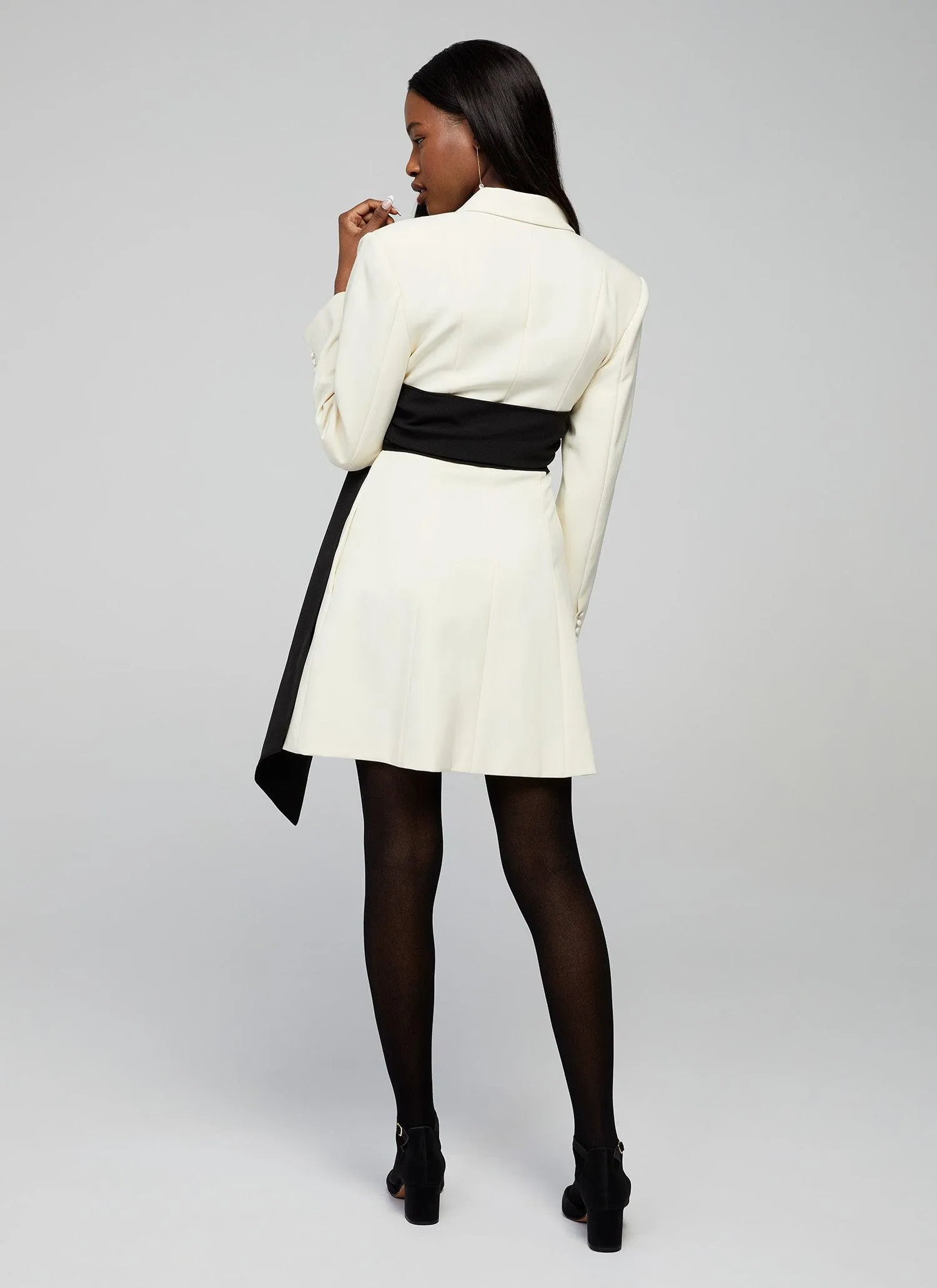 Jada Ivory Blazer Dress with Obi Belt for Women