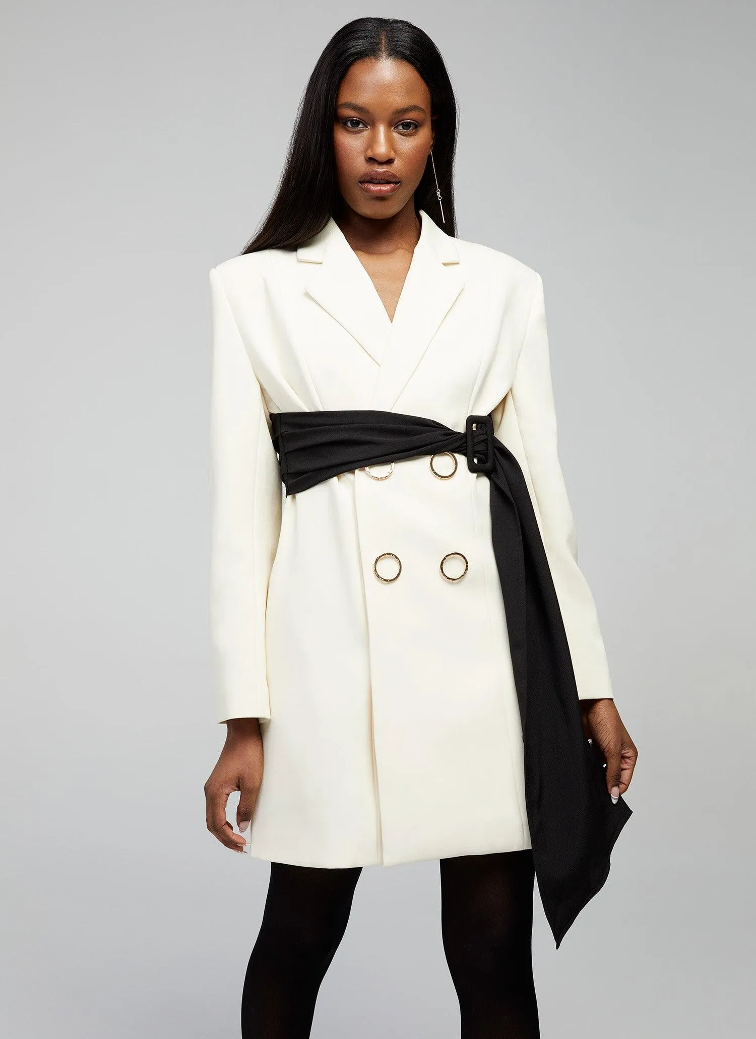 Jada Ivory Blazer Dress with Obi Belt for Women