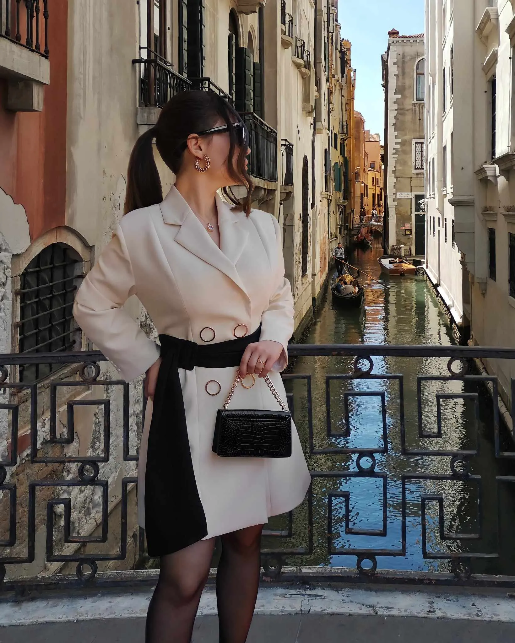 Jada Ivory Blazer Dress with Obi Belt for Women