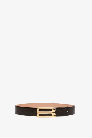 Jumbo Frame Belt In Chocolate Croc Embossed Leather