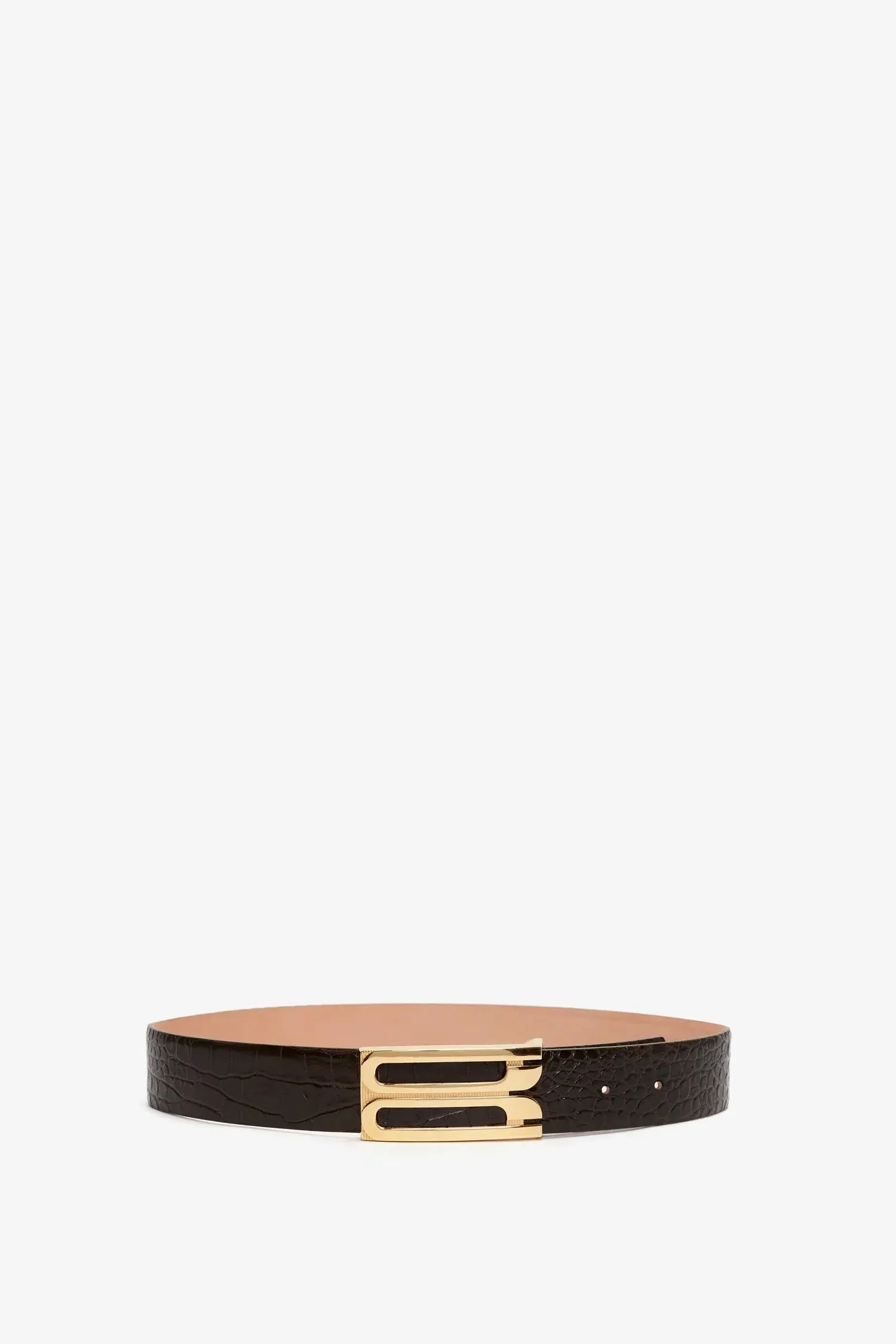 Jumbo Frame Belt In Chocolate Croc Embossed Leather