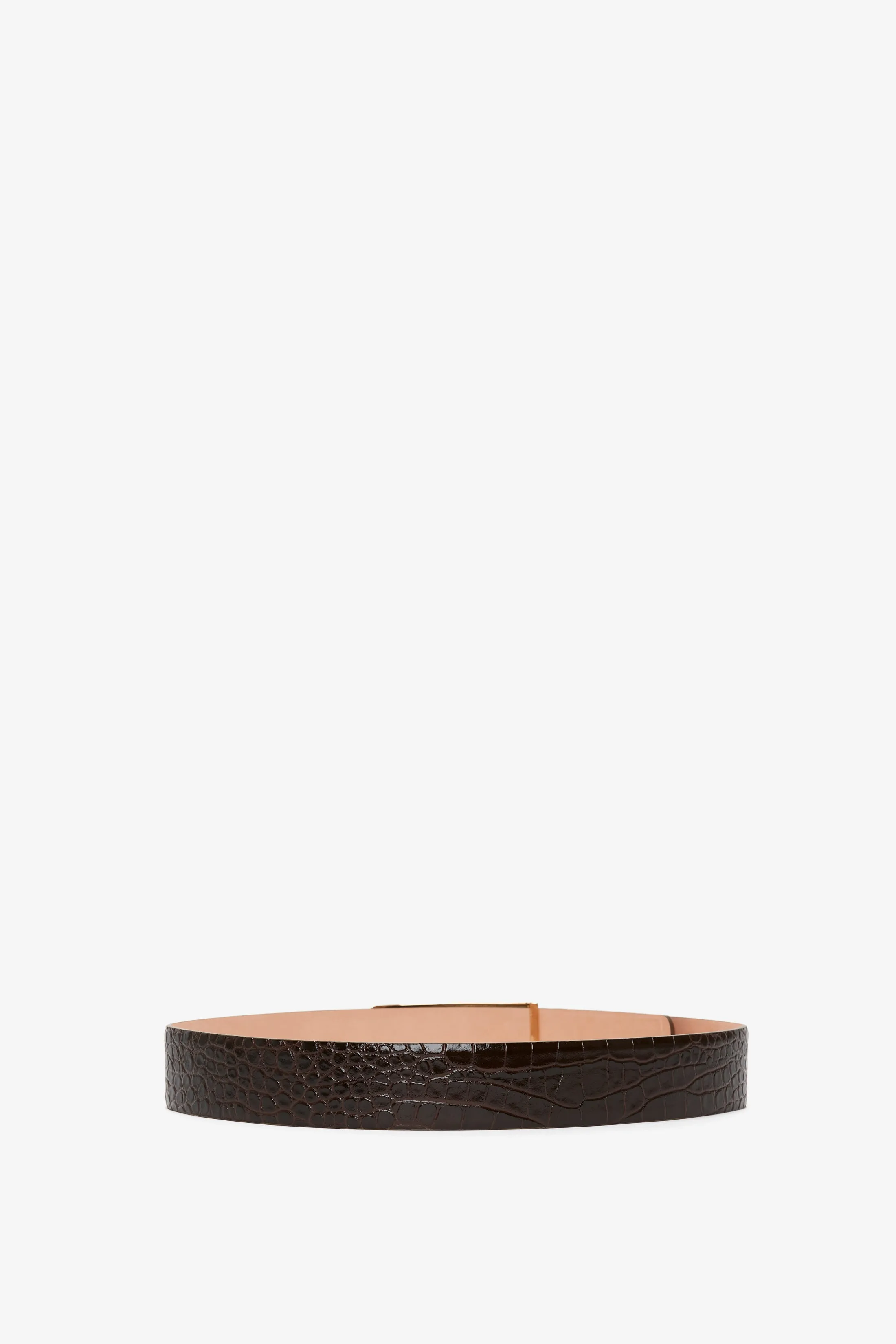 Jumbo Frame Belt In Chocolate Croc Embossed Leather