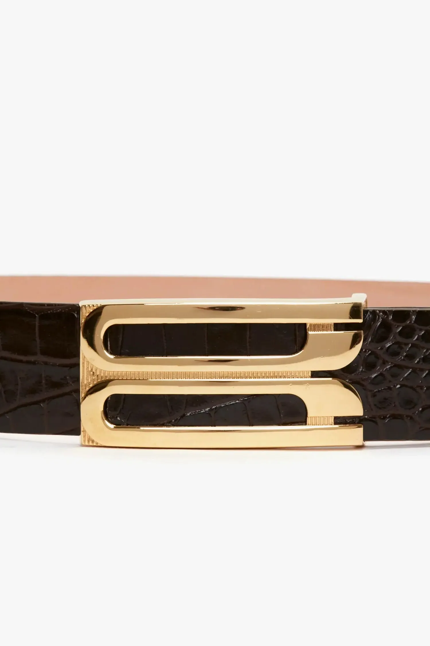 Jumbo Frame Belt In Chocolate Croc Embossed Leather