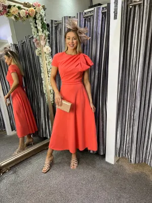Kate Bow shoulder tea length coral dress