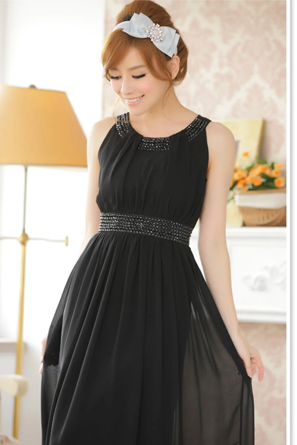 Ketty More Women Sleeveless Chiffon Bead Decorated Prom Night Dress-KMWD453
