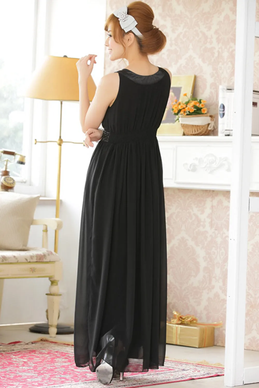 Ketty More Women Sleeveless Chiffon Bead Decorated Prom Night Dress-KMWD453