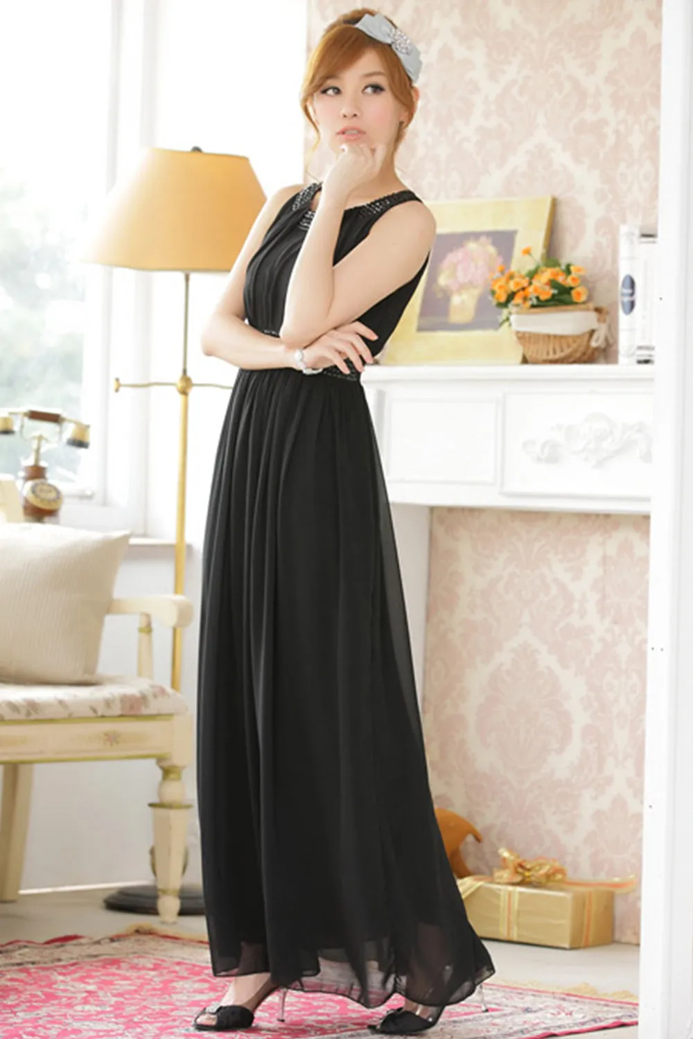 Ketty More Women Sleeveless Chiffon Bead Decorated Prom Night Dress-KMWD453