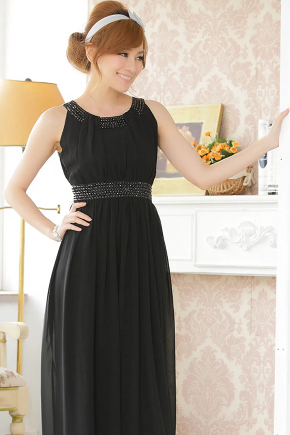 Ketty More Women Sleeveless Chiffon Bead Decorated Prom Night Dress-KMWD453