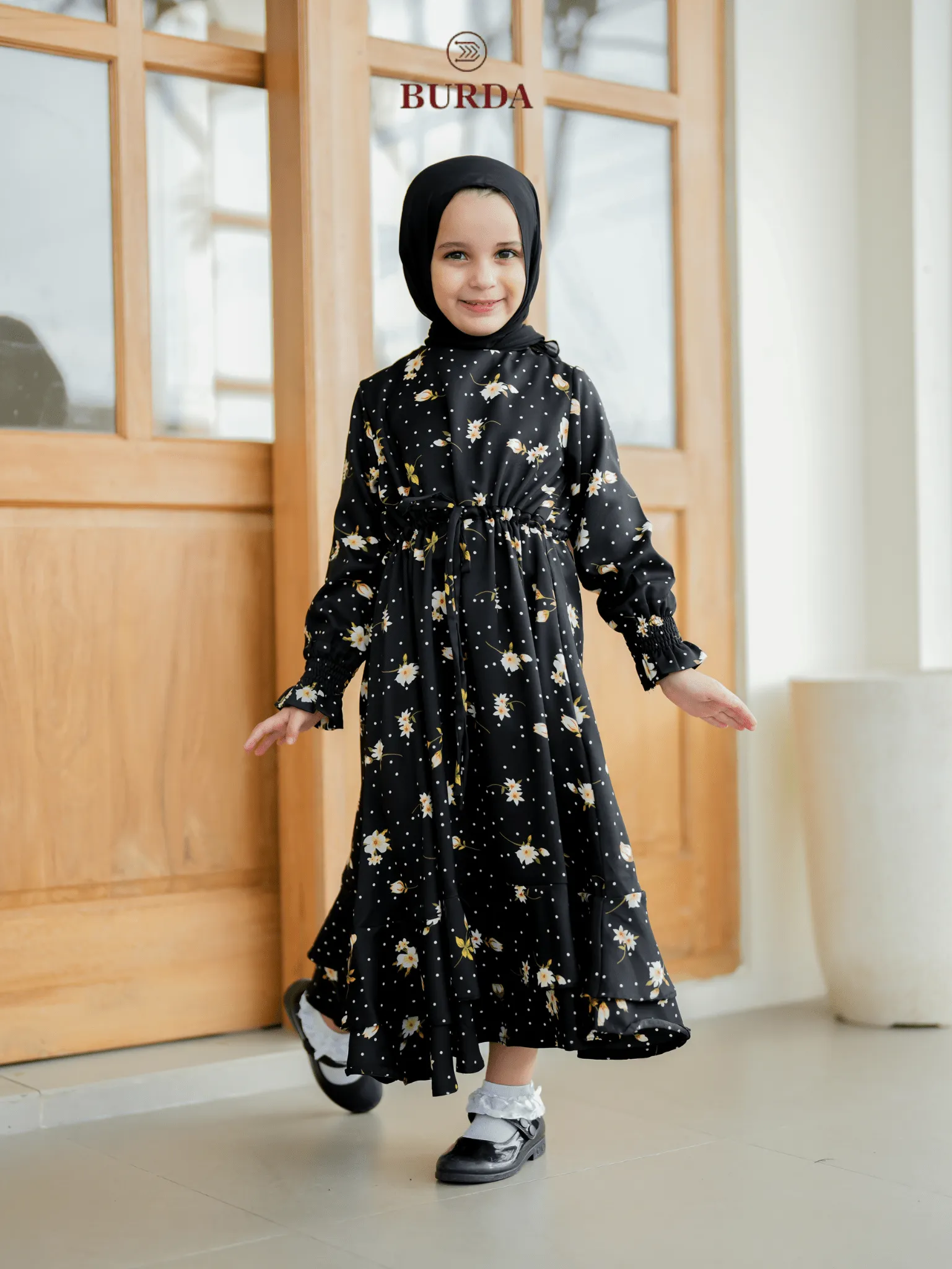 Kid's Black Floral Dress