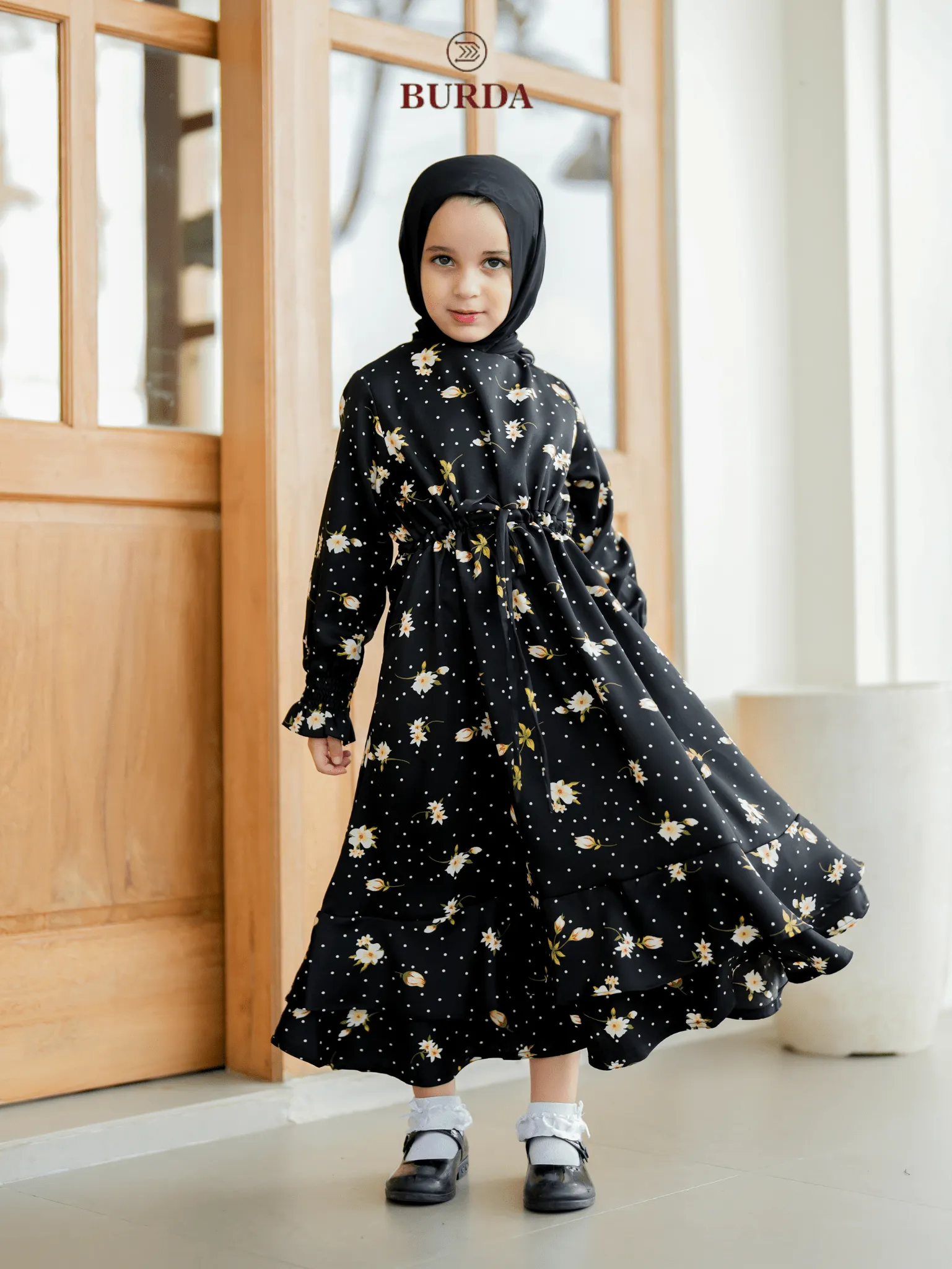 Kid's Black Floral Dress