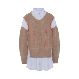 Layered Shirt with Wool Jumper in Light Blue
