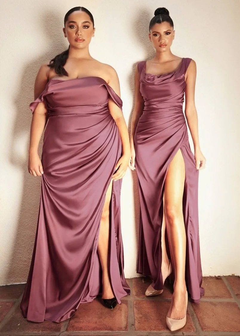 Leeza Satin Off Shoulder Maxi Dress Mauve Rose