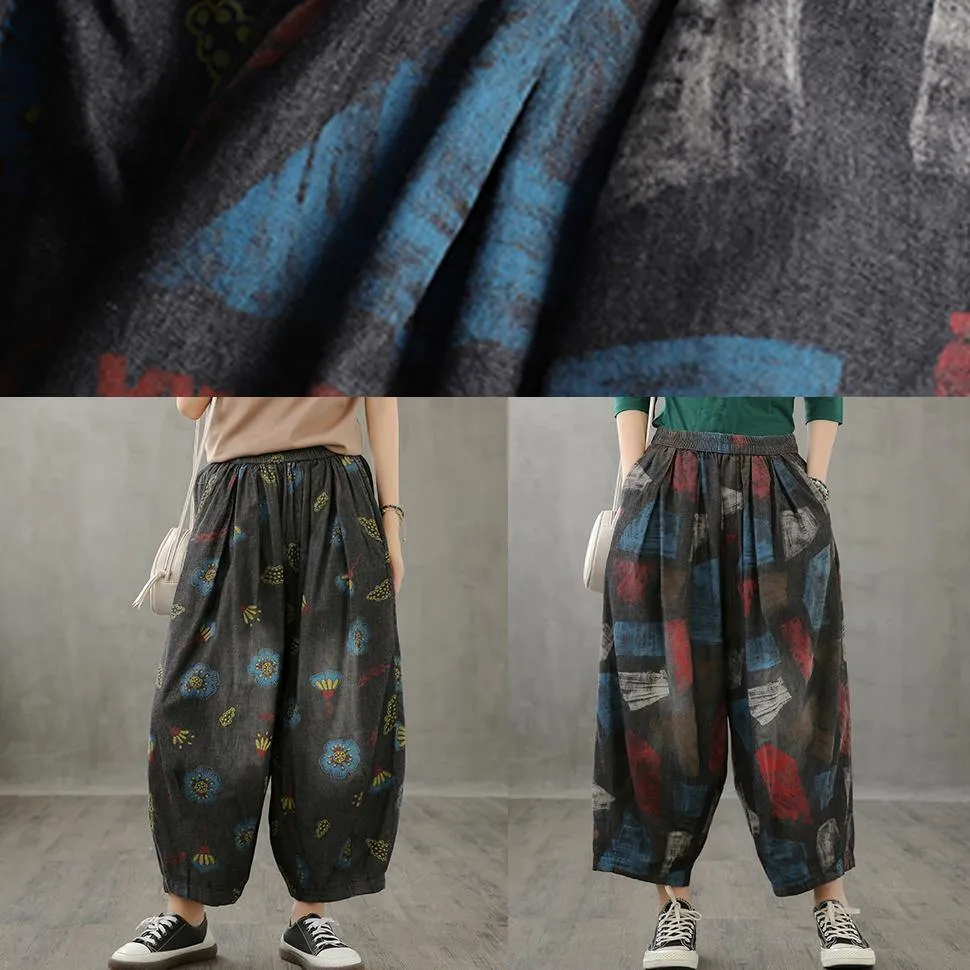 Literary plus size wide-leg pants 2021 autumn new thin yellow printed straight-leg pants