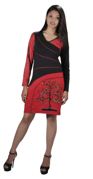 long-sleeved-dress-with-v-neck-design-and-tree-embroidery-red-rover-red-3001
