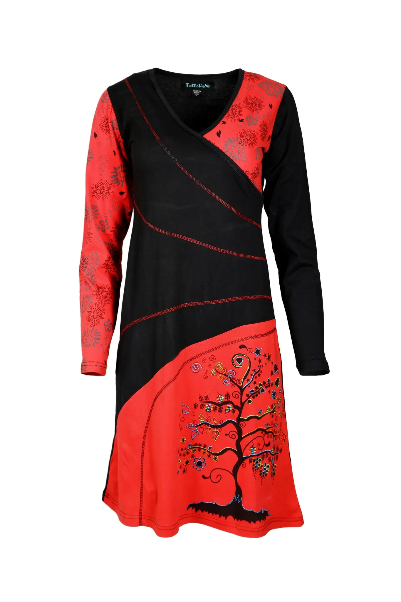 long-sleeved-dress-with-v-neck-design-and-tree-embroidery-red-rover-red-3001
