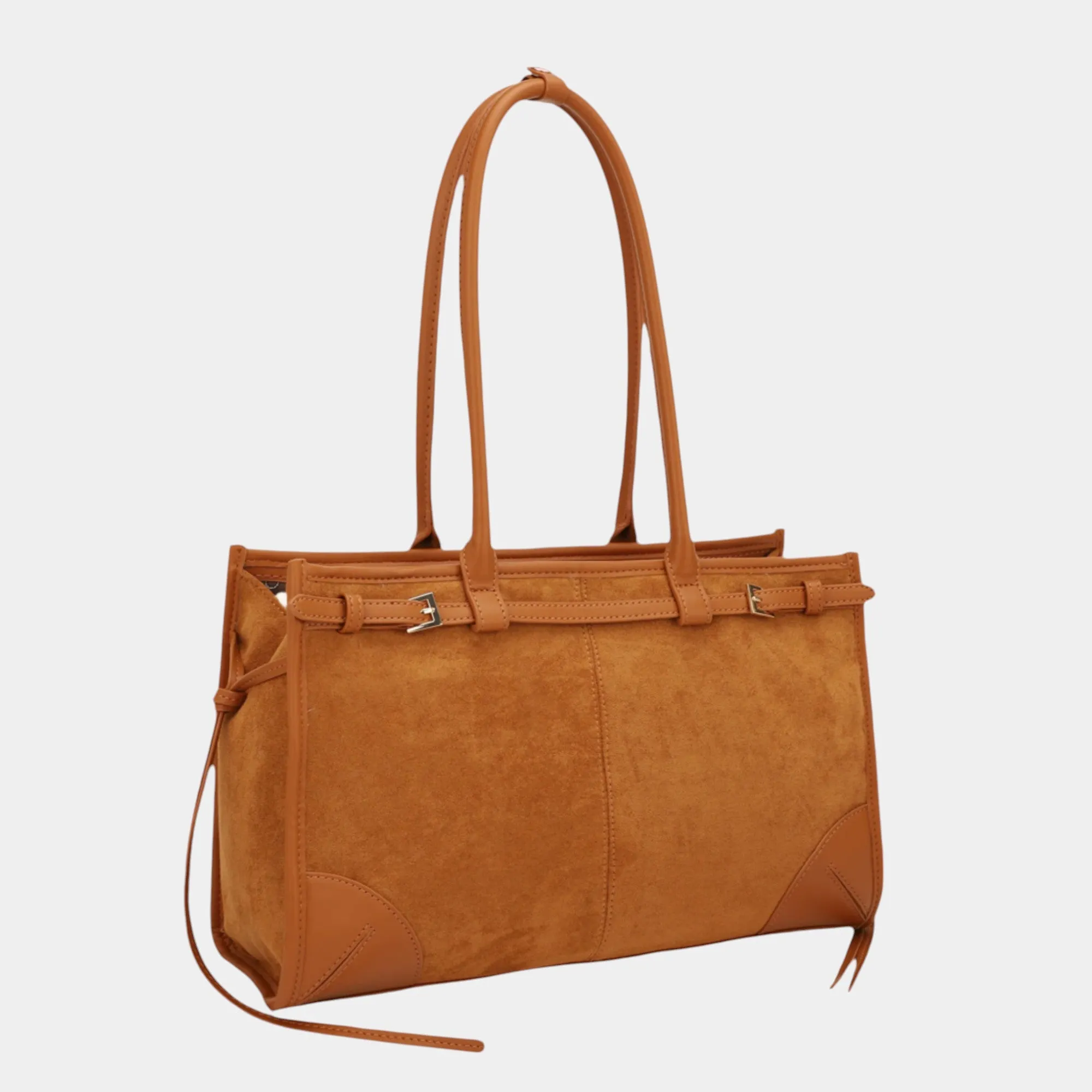 Luxe Elegance Structured Suede and Vegan Leather Tote