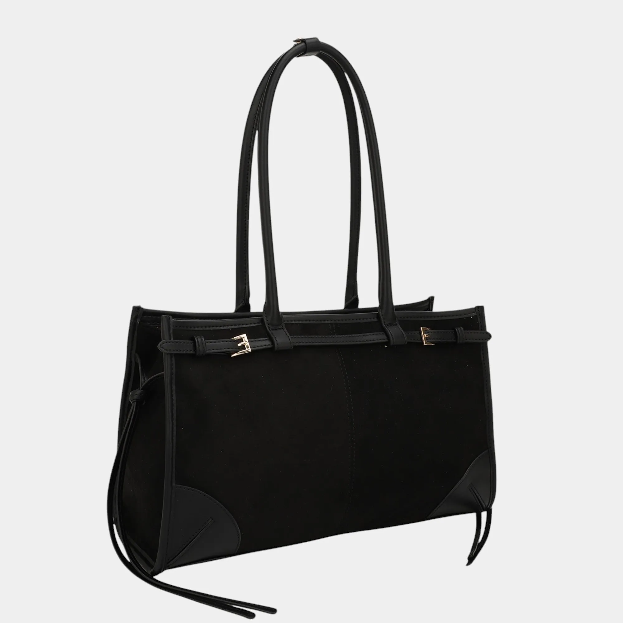 Luxe Elegance Structured Suede and Vegan Leather Tote