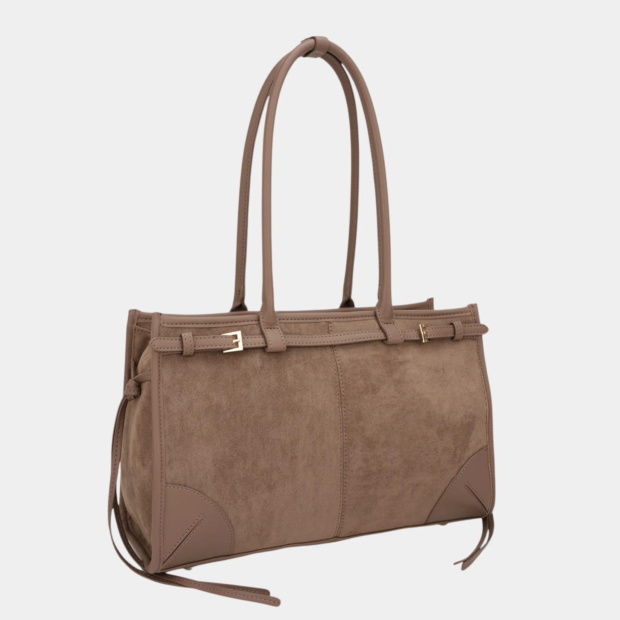 Luxe Elegance Structured Suede and Vegan Leather Tote